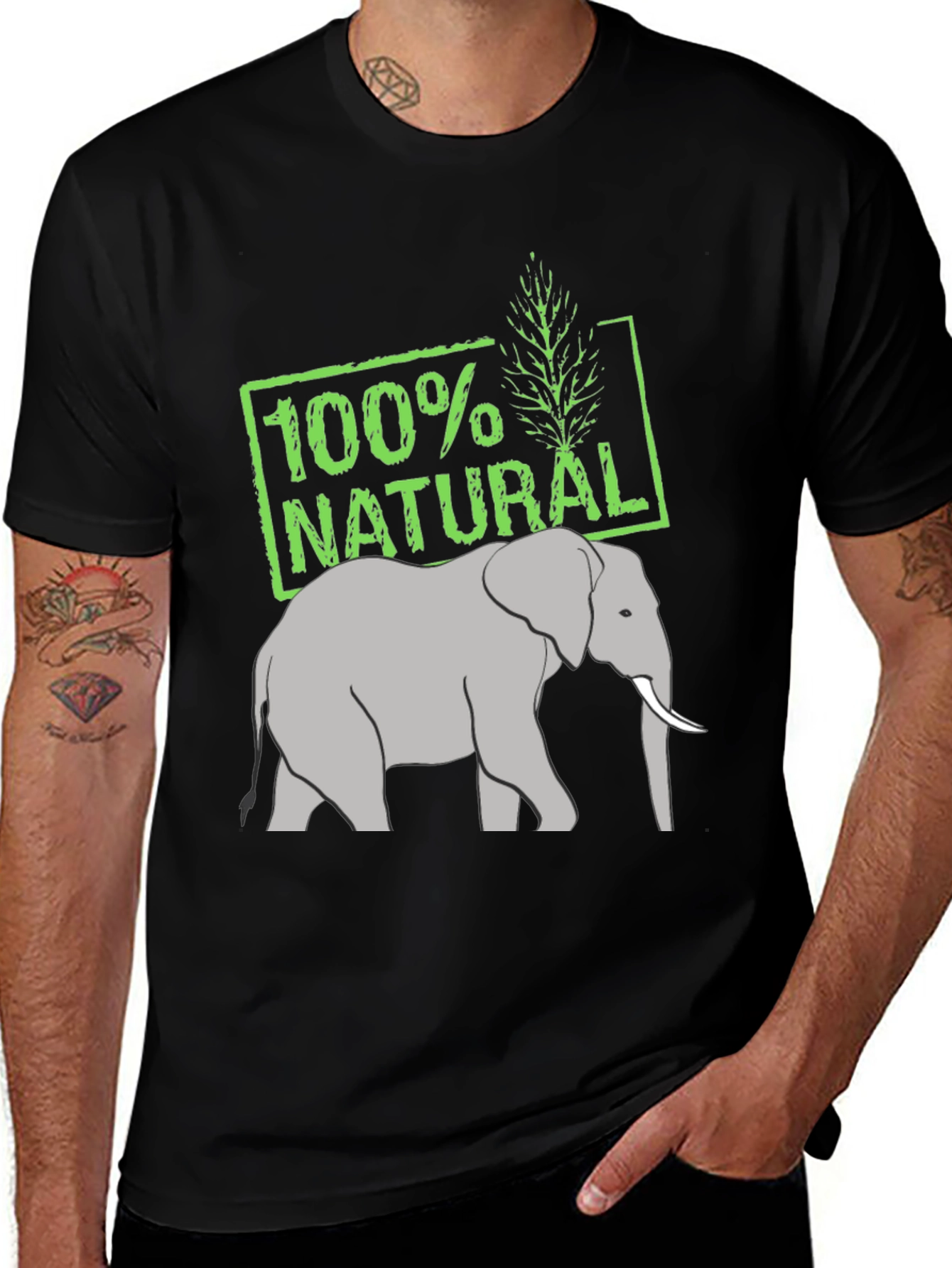 Variant 18 of 100% Natural Elephant Graphic Tee - Black