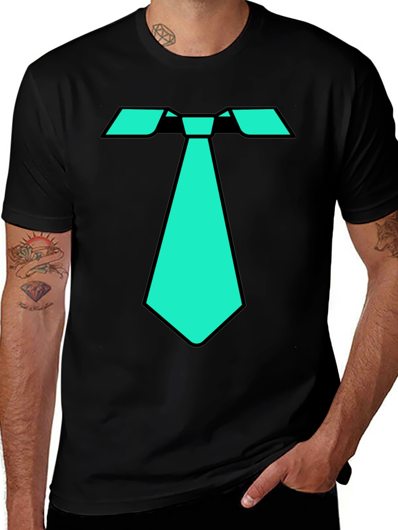 Variant 22 of Cool Tie Graphic Tee - Black Cotton Blend T-Shirt