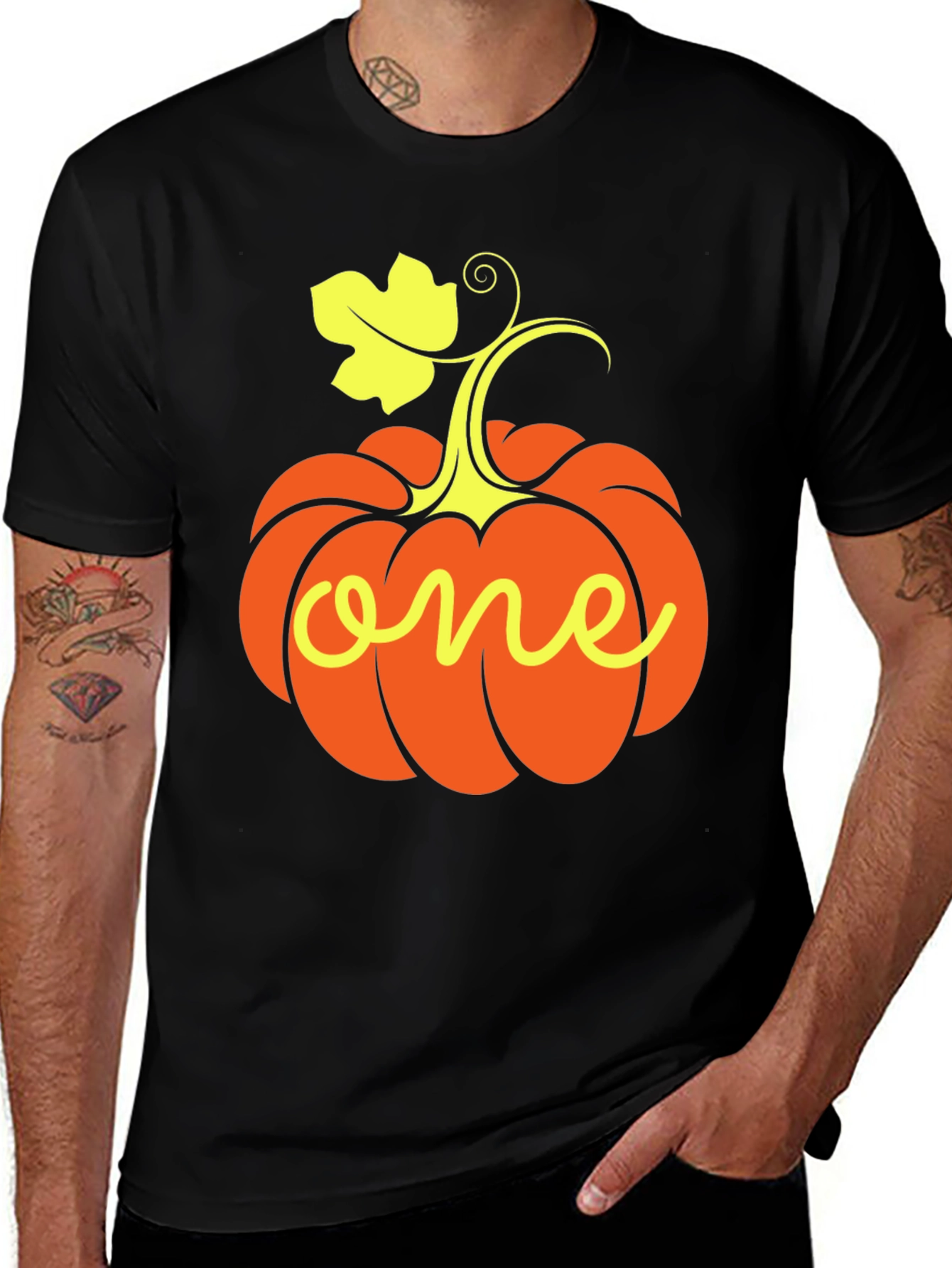 One Pumpkin Halloween Black T-Shirt