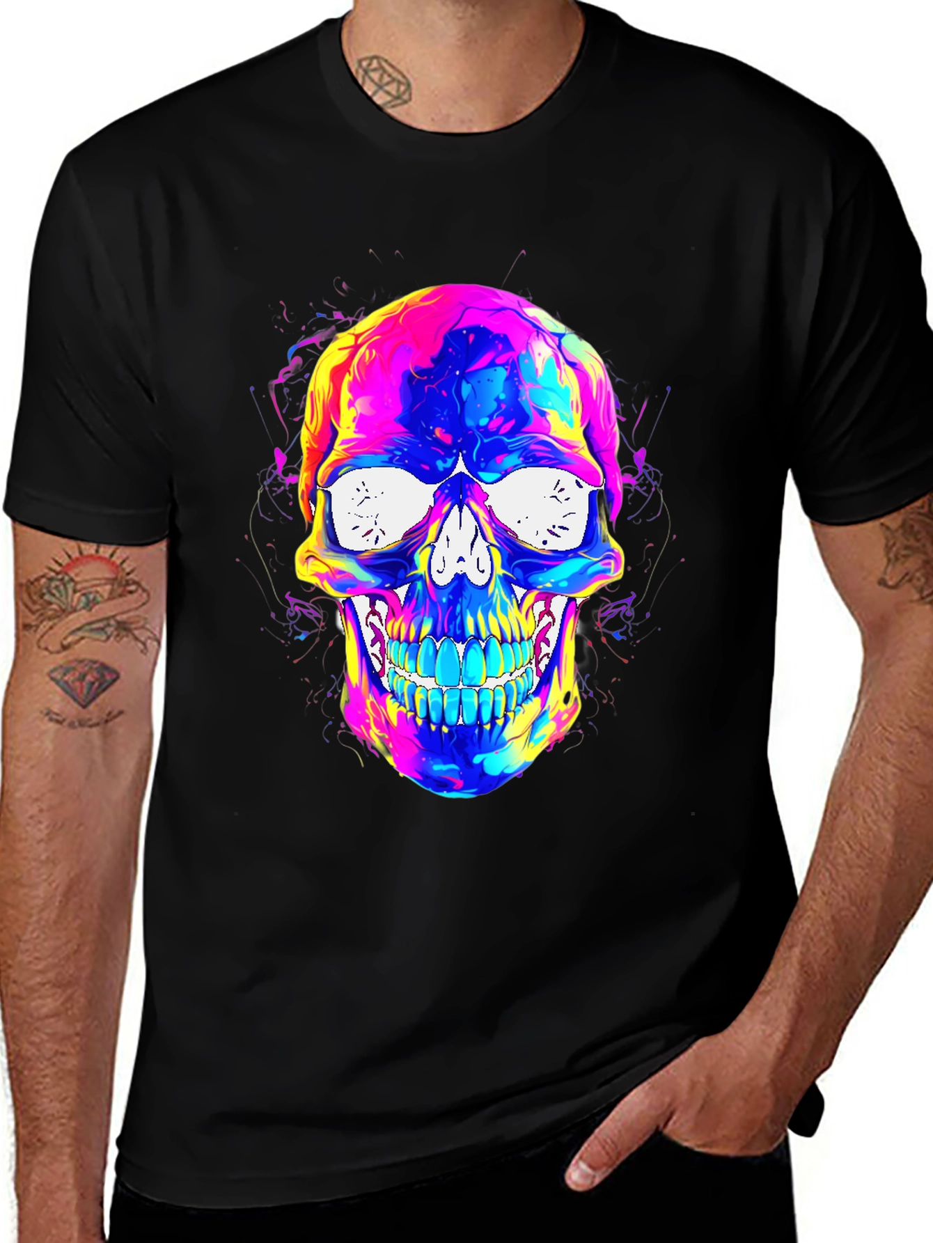 Variant 3 of Vibrant Skull Graphic Tee - Men's Black T-Shirt
