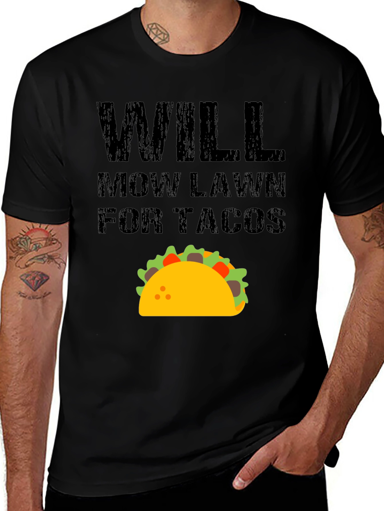 Black Will Mow Lawn for Tacos Funny Graphic T-Shirt main image