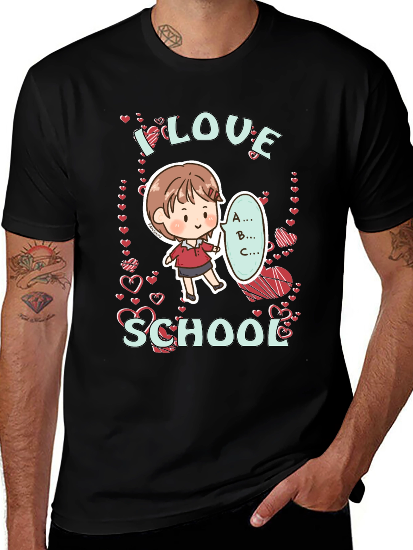 Black I Love School T-Shirt main image