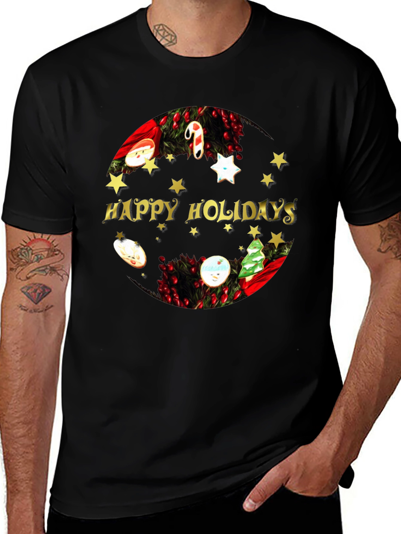 Variant 8 of Festive Happy Holidays Black T-Shirt