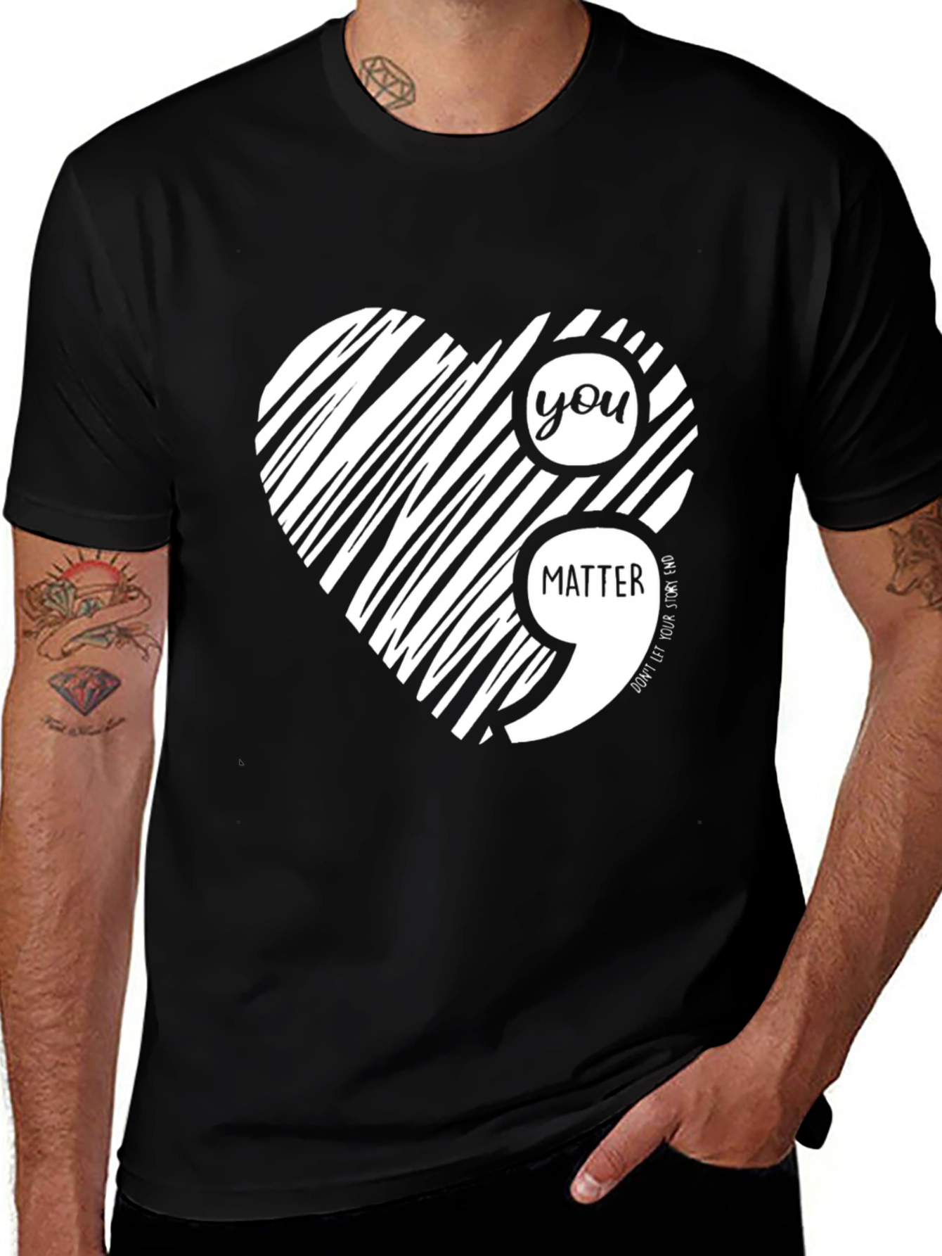Variant 22 of You Matter Semicolon Heart Black T-Shirt