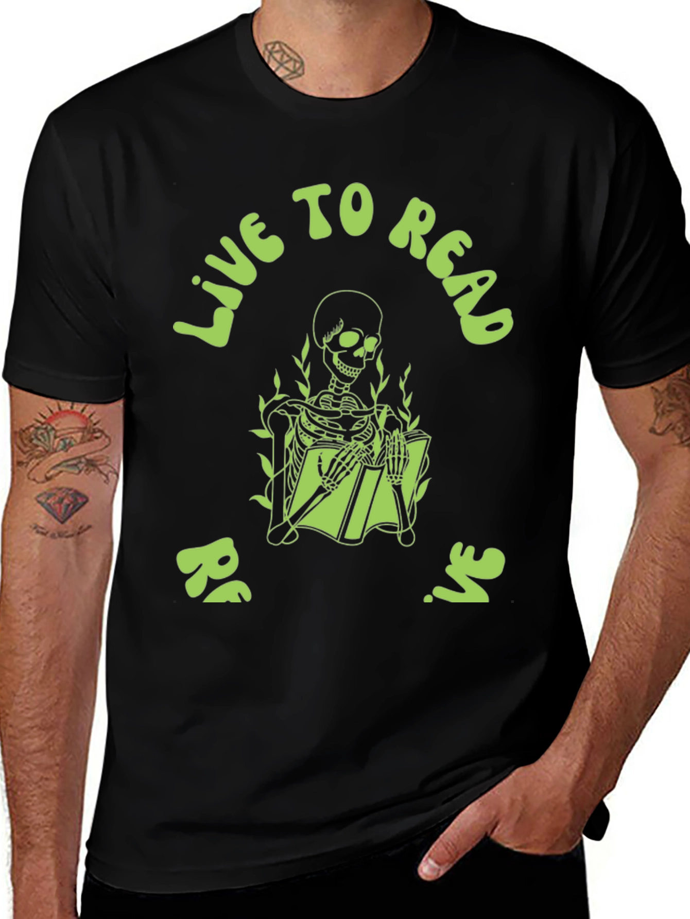 Variant 19 of Live To Read Skeleton Graphic Tee - Black Cotton T-Shirt