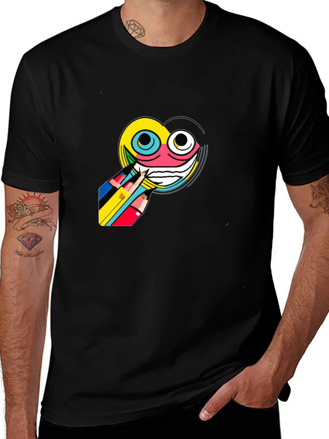 Variant 8 of Colorful Cartoon Graphic Black T-Shirt