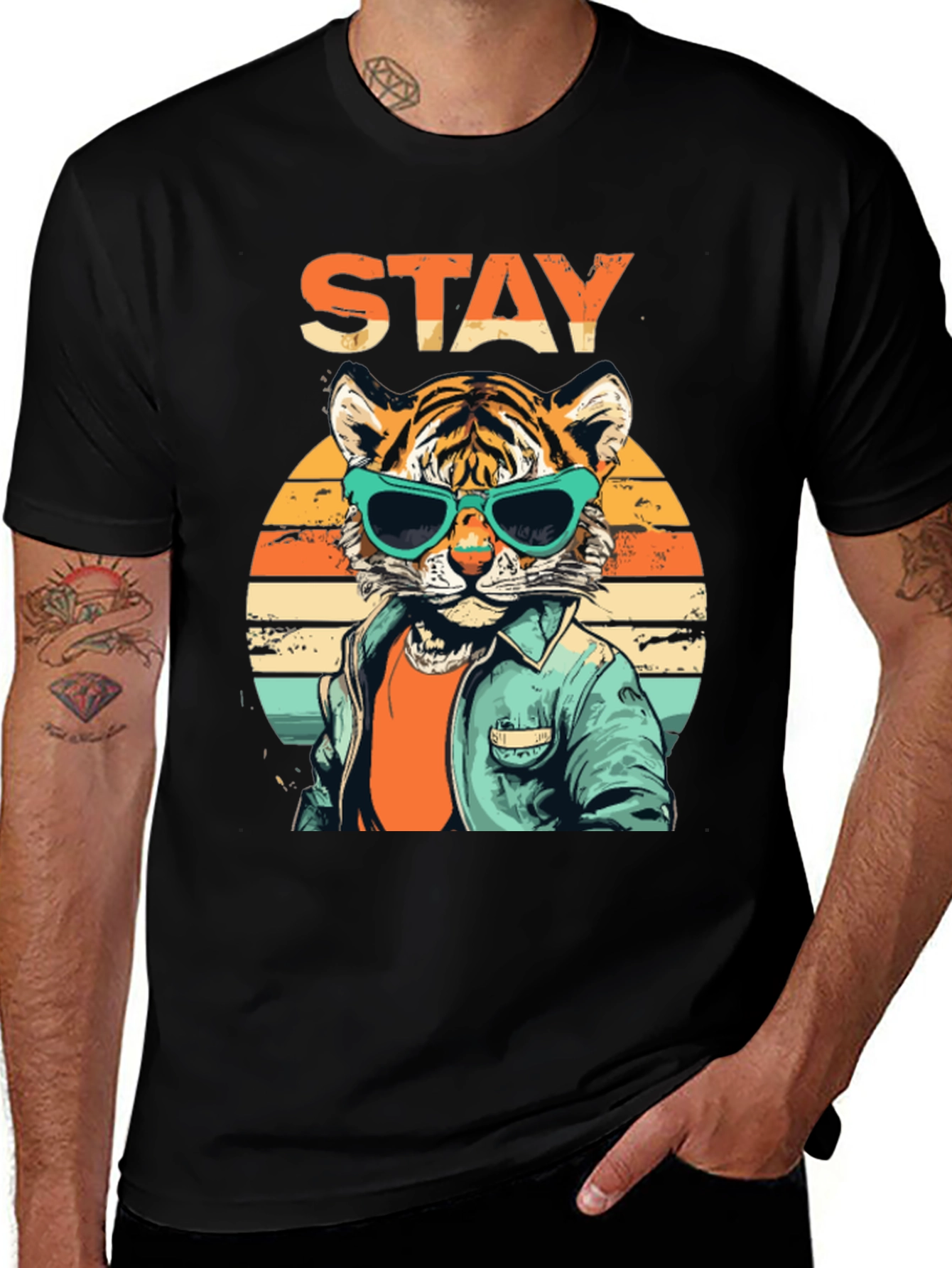 Variant 23 of Stay Cool Tiger Graphic Tee - Retro Style