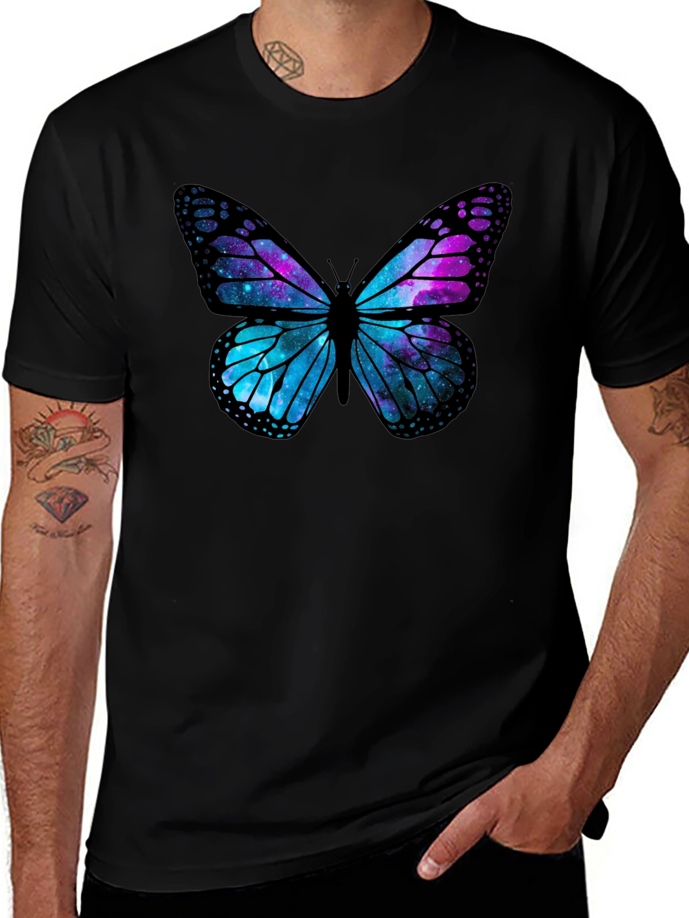 Galaxy Butterfly Graphic Tee - Stylish Black T-Shirt