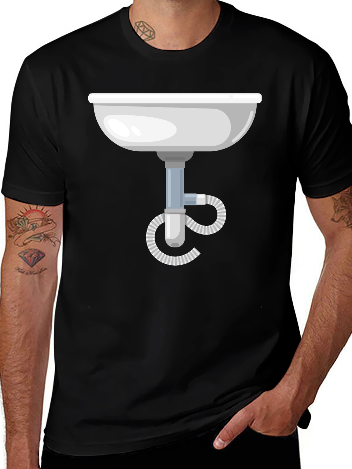Variant 12 of Funny Plumbing Sink Graphic Tee - Black Cotton T-Shirt