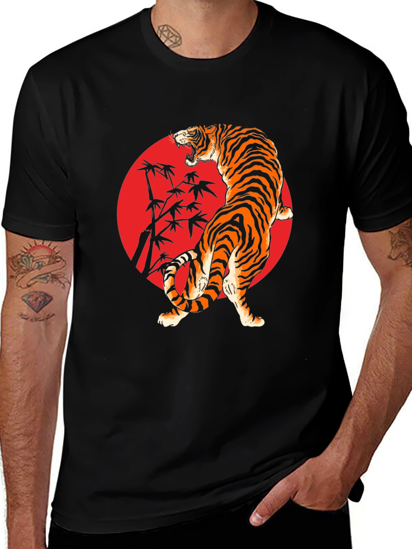 Variant 12 of Tiger Graphic Tee - Black T-Shirt with Bold Design