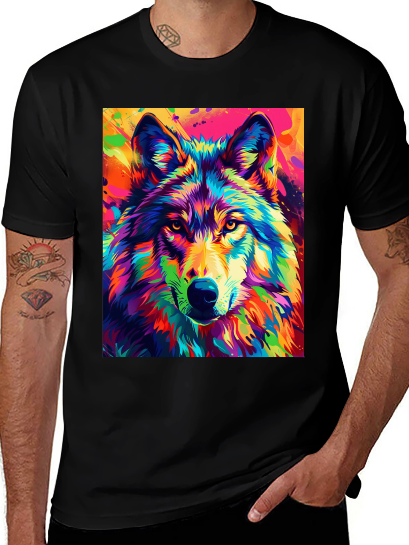 Variant 9 of Vibrant Wolf Graphic Tee - Bold Animal Print