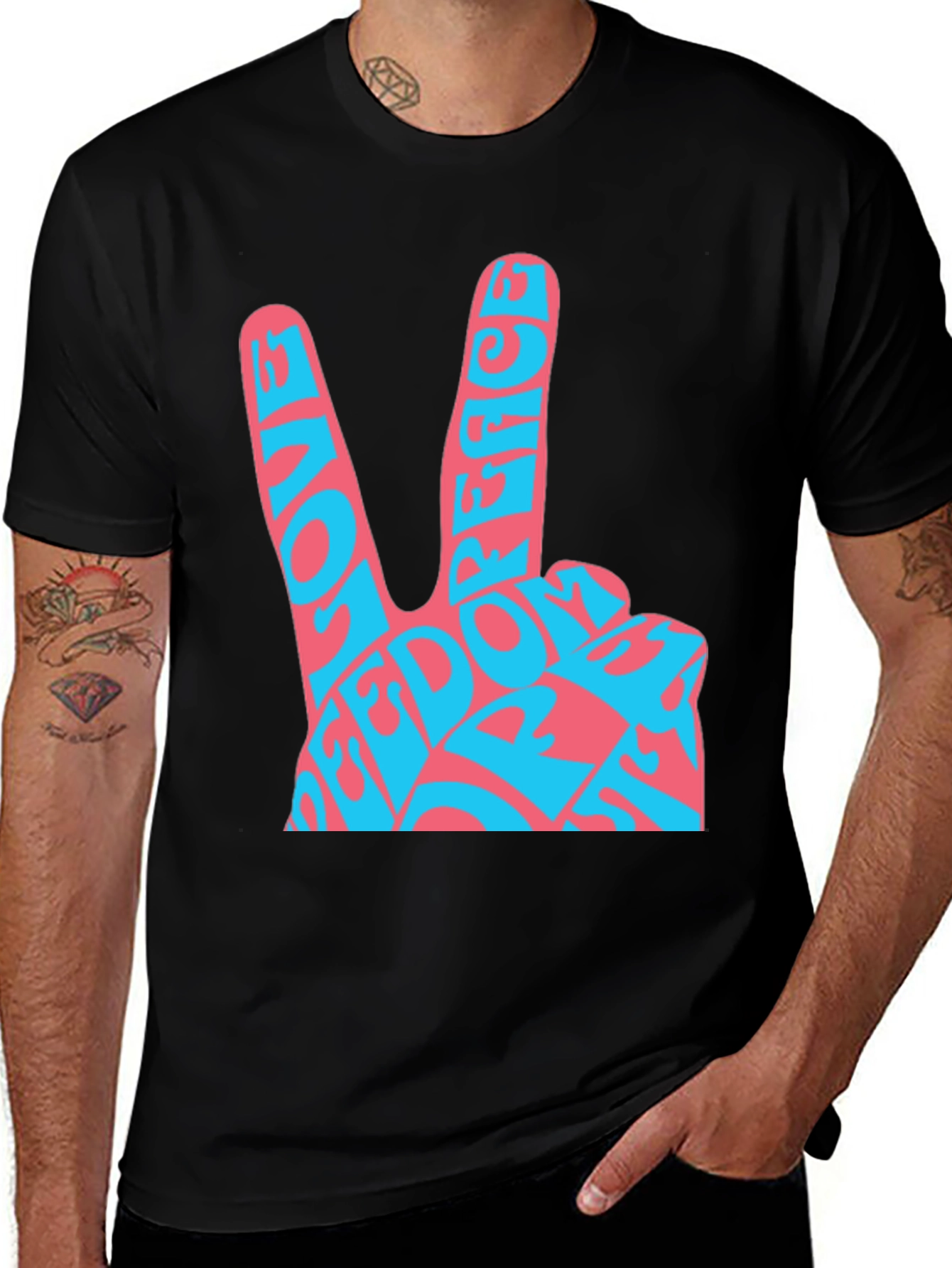 Variant 10 of Peace Love Freedom Graphic Tee - Black
