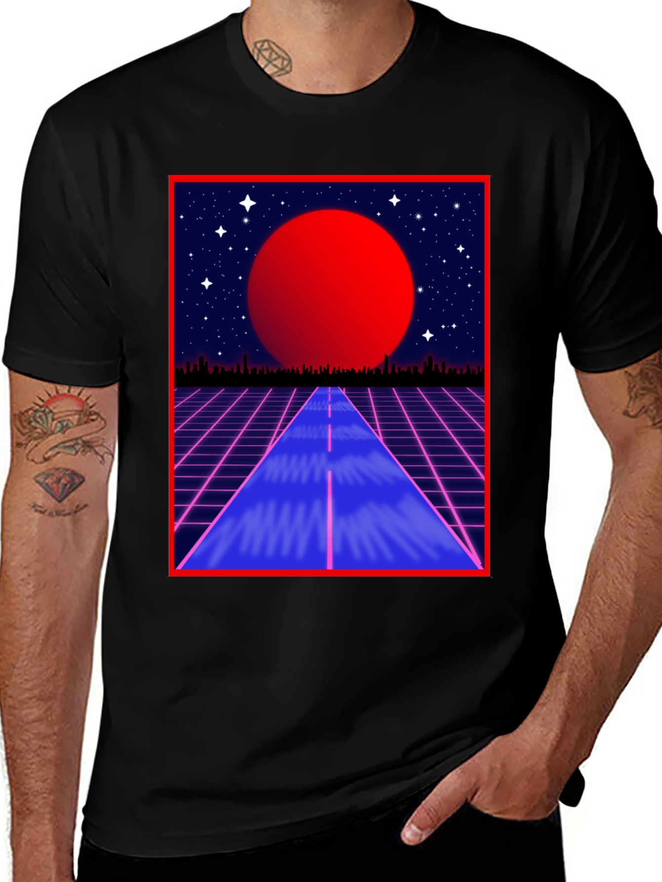 Variant 5 of Retro Sunset Road Black T-Shirt