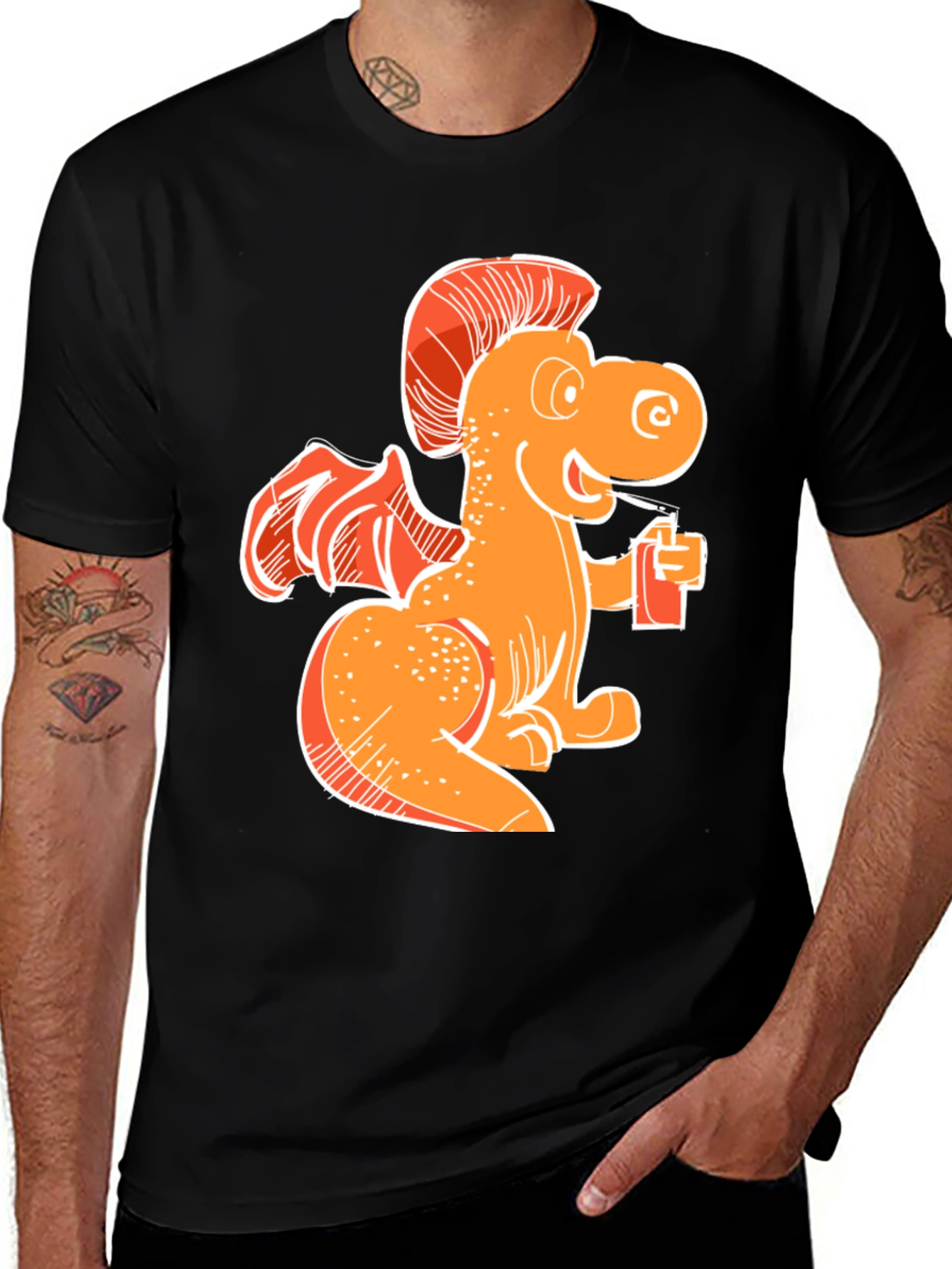 Orange Dragon Drinking Soda T-Shirt