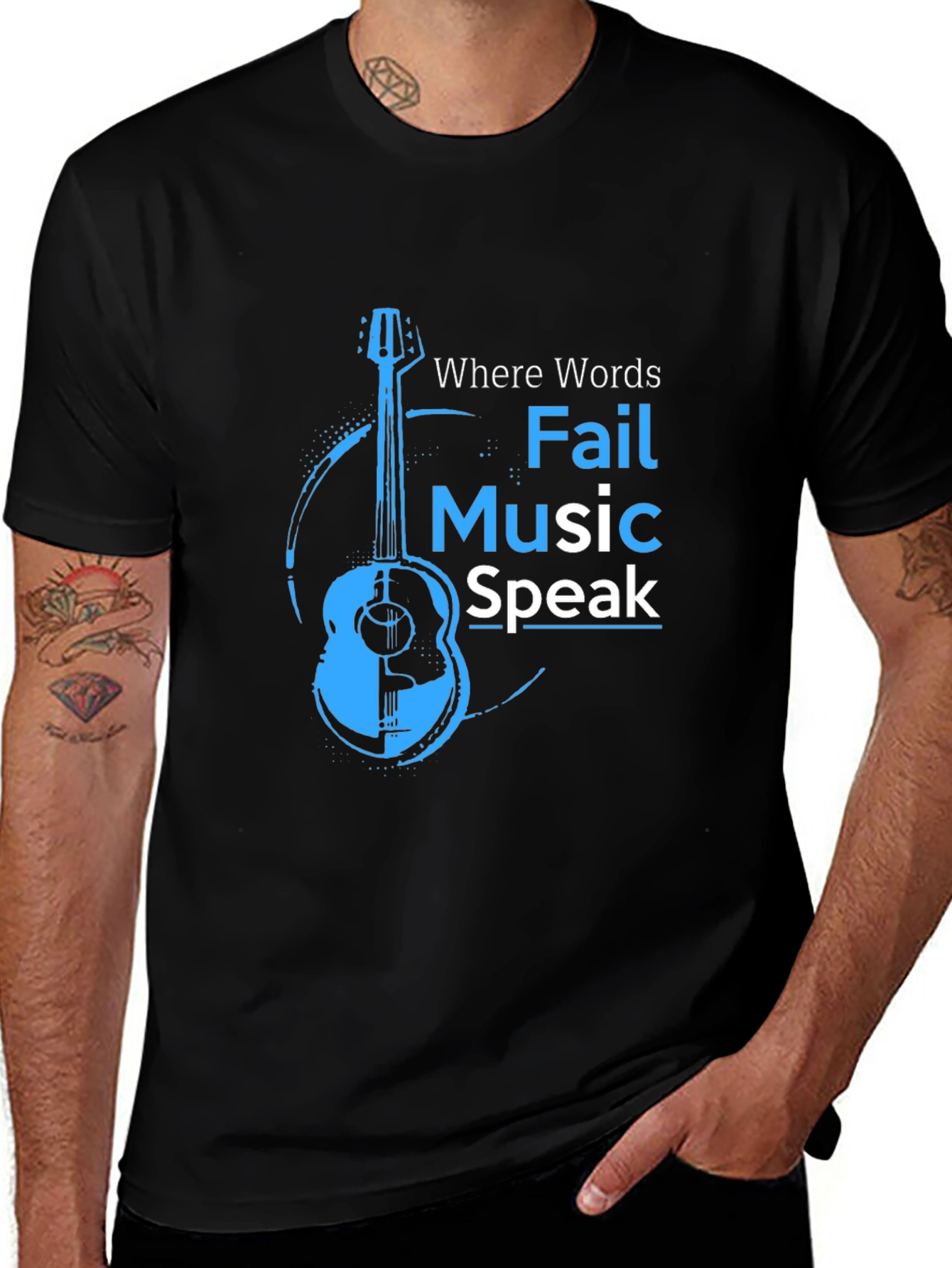 Black Music Speaks T-Shirt - Acoustic Guitar Design main image