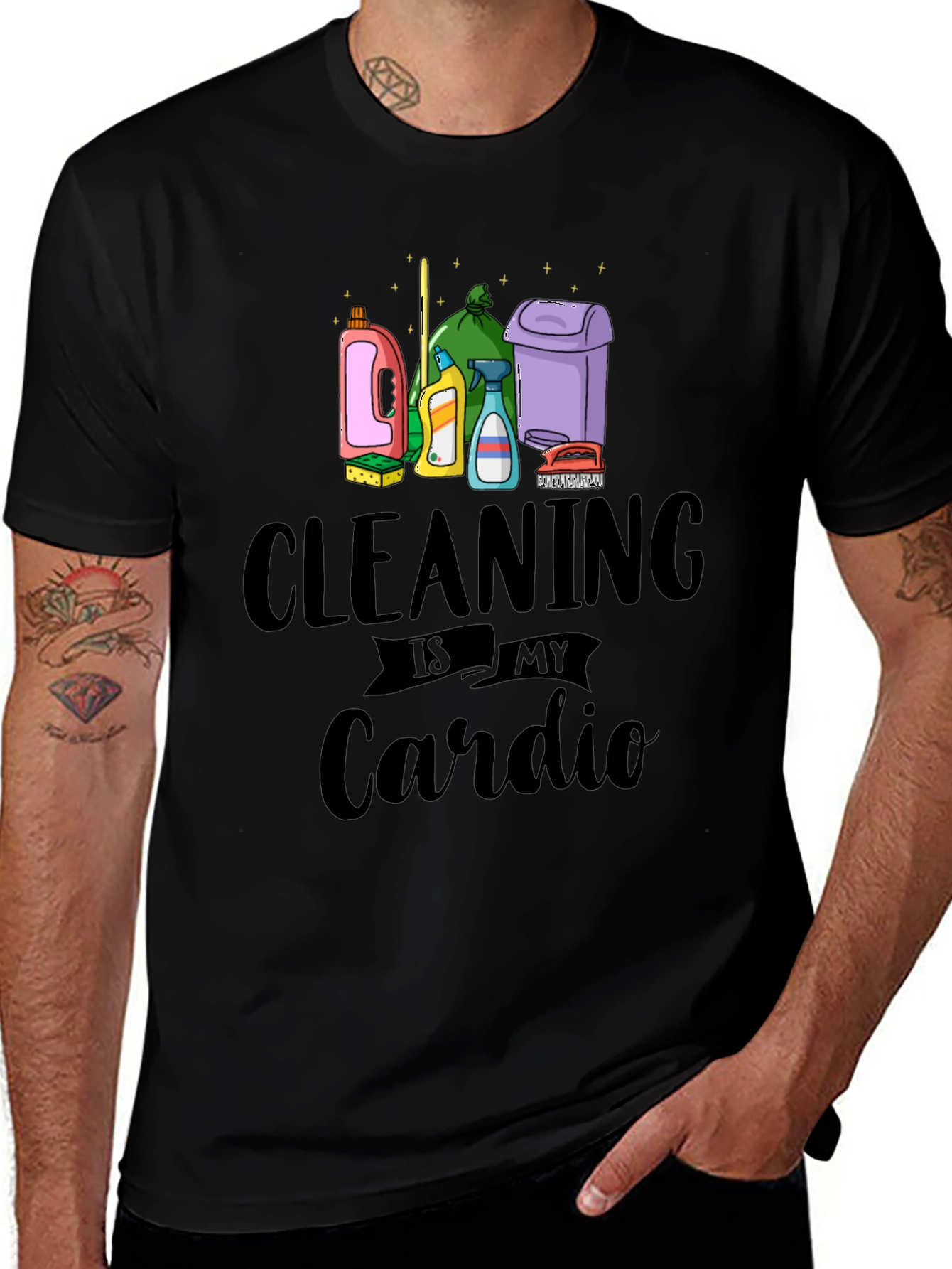 Variant 19 of Cleaning is My Cardio T-Shirt - Black Cotton Tee