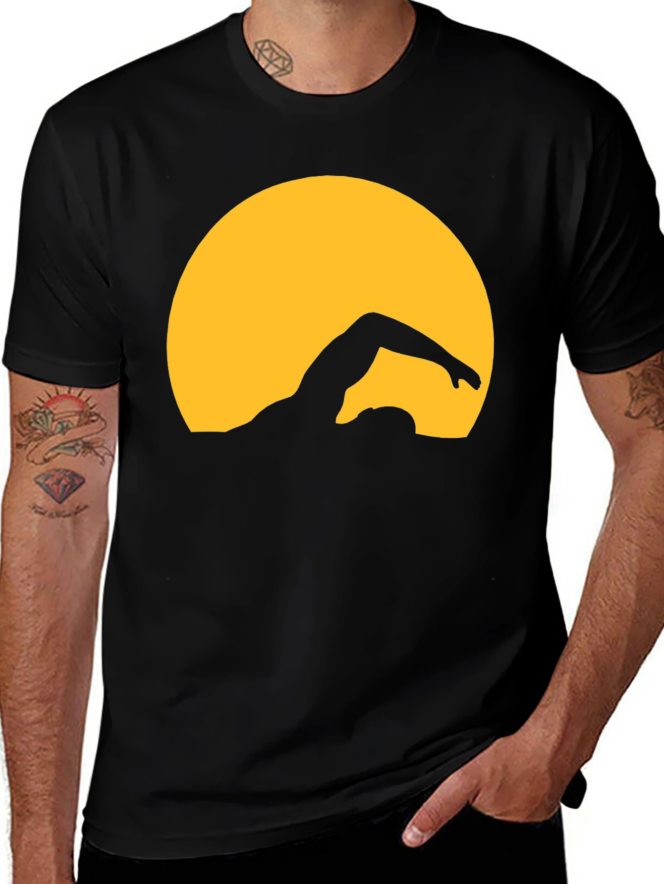 Variant 15 of Swimmer Silhouette Graphic Tee - Black