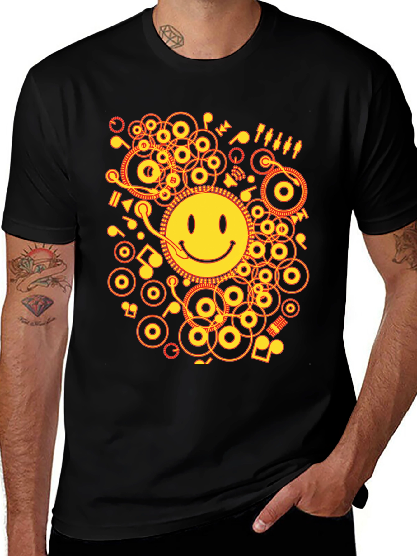 Variant 6 of Smiley Face DJ Graphic Tee - Black Cotton Blend