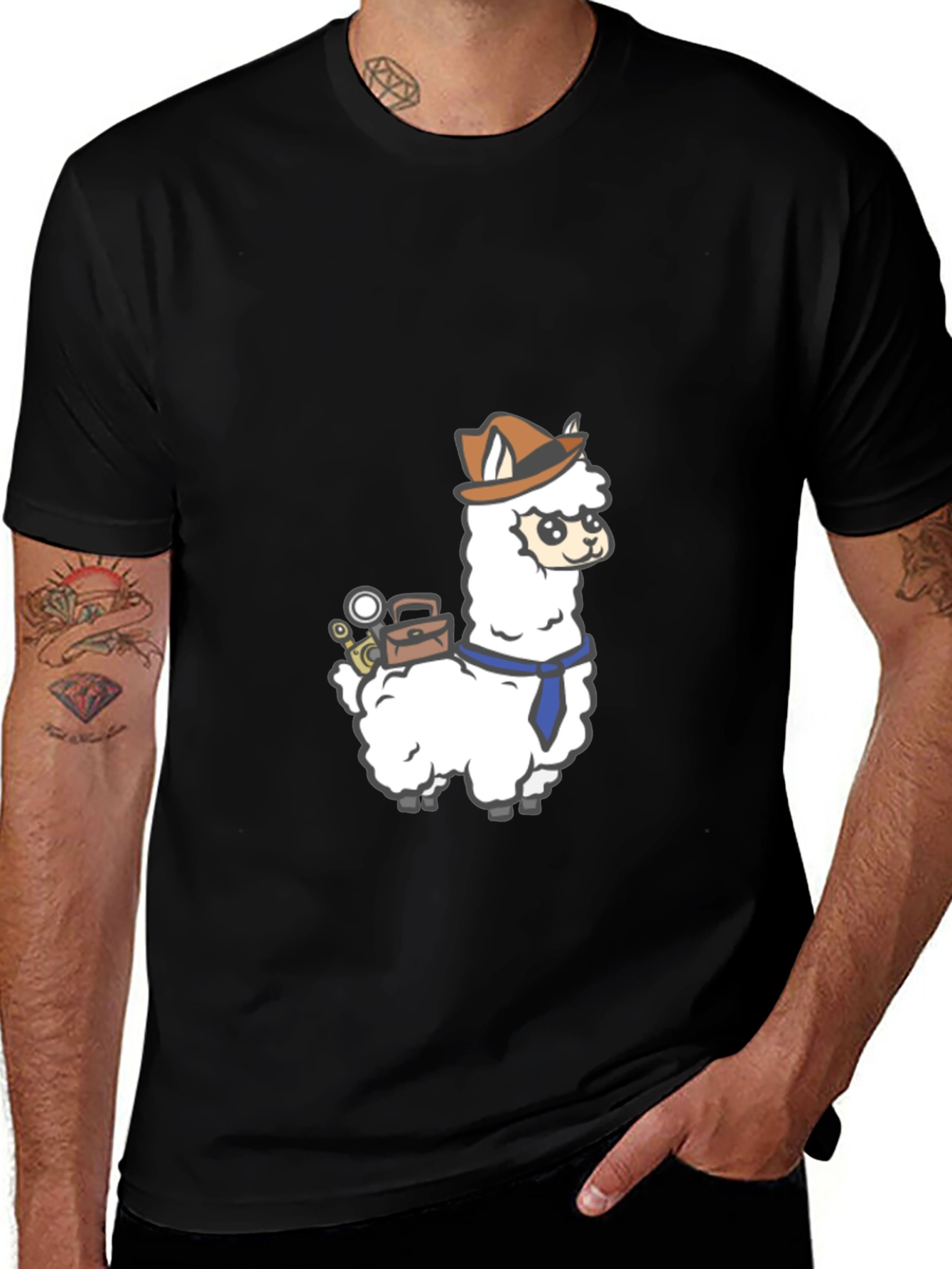 Variant 16 of Detective Llama Graphic Tee - Black Cotton T-Shirt