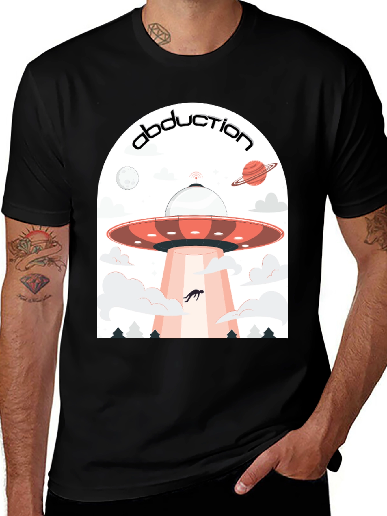 Abduction UFO Graphic Tee - Men's Black T-Shirt