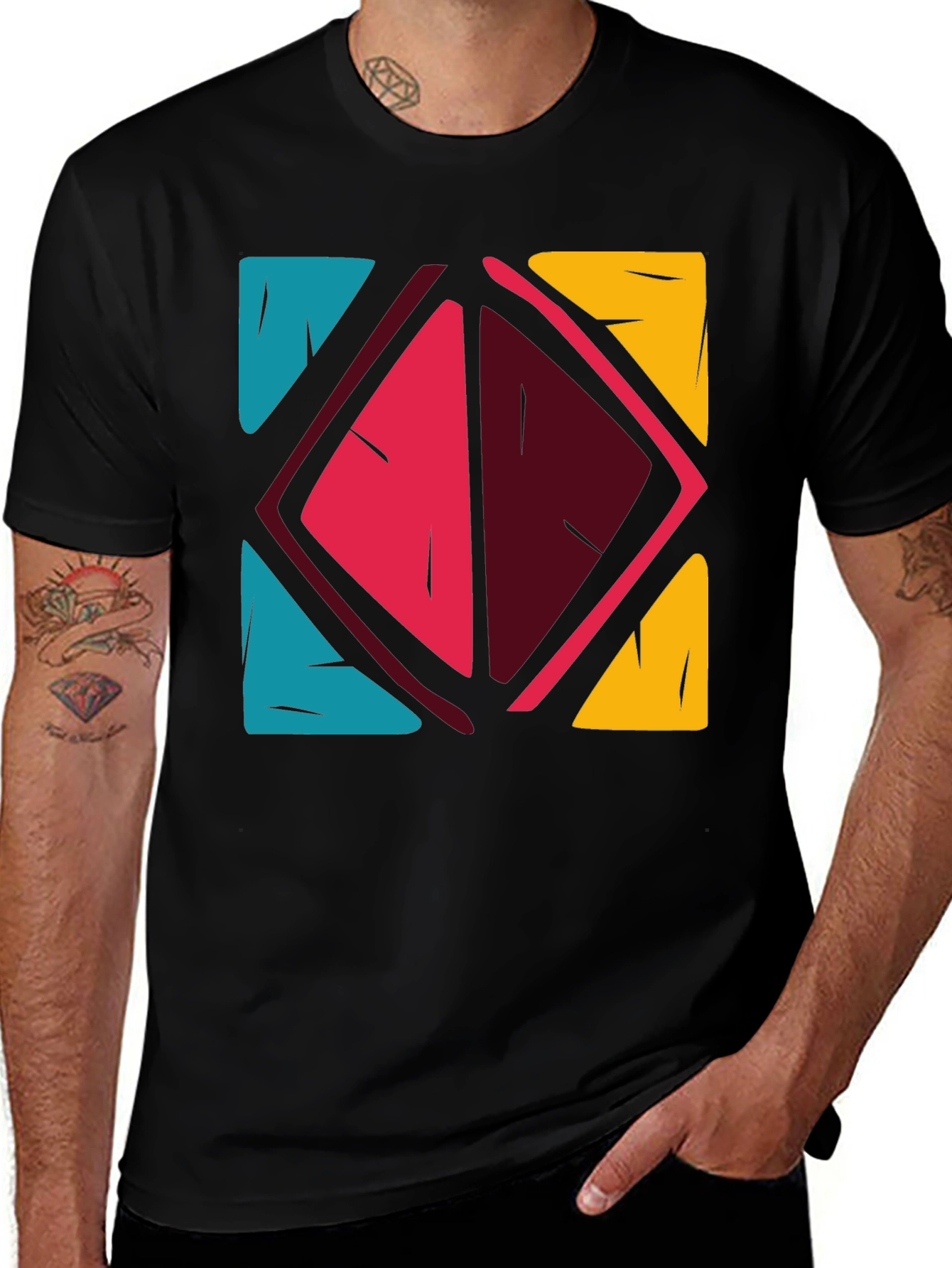 Variant 21 of Geometric Diamond Print Crew Neck T-Shirt