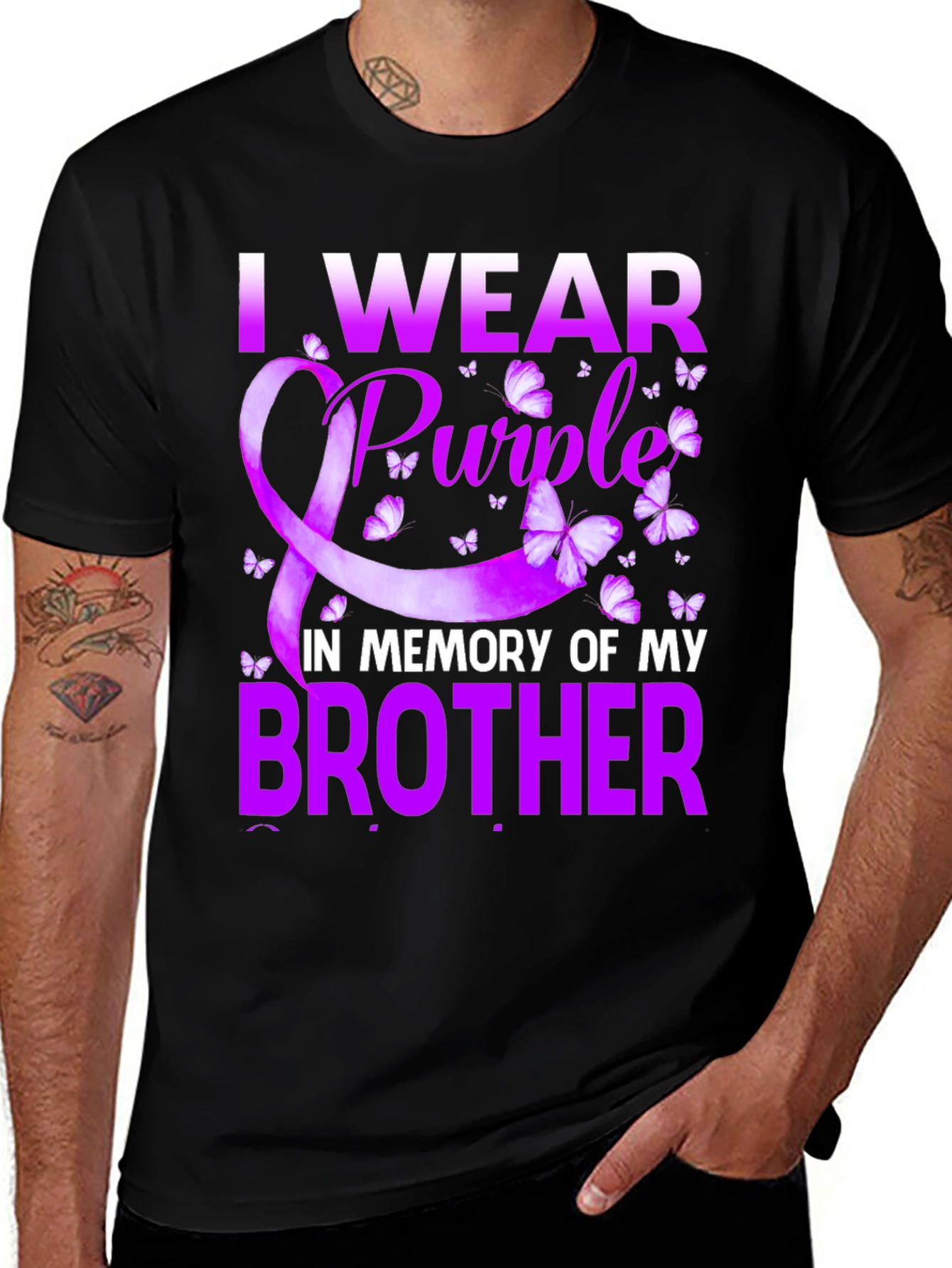 I Wear Purple in Memory of My Brother Awareness T-Shirt