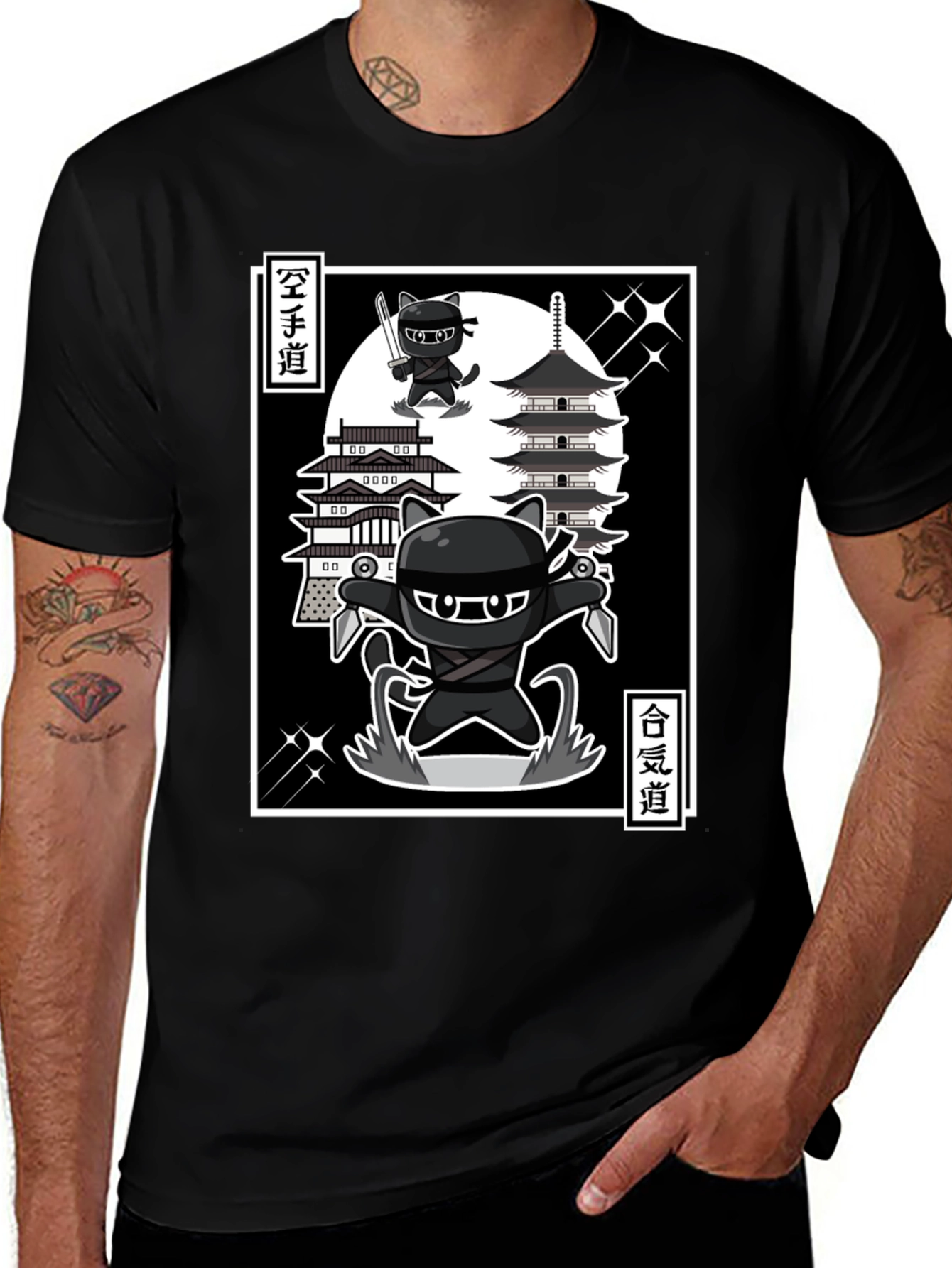 Ninja Cat T-Shirt - Martial Arts Cartoon Style