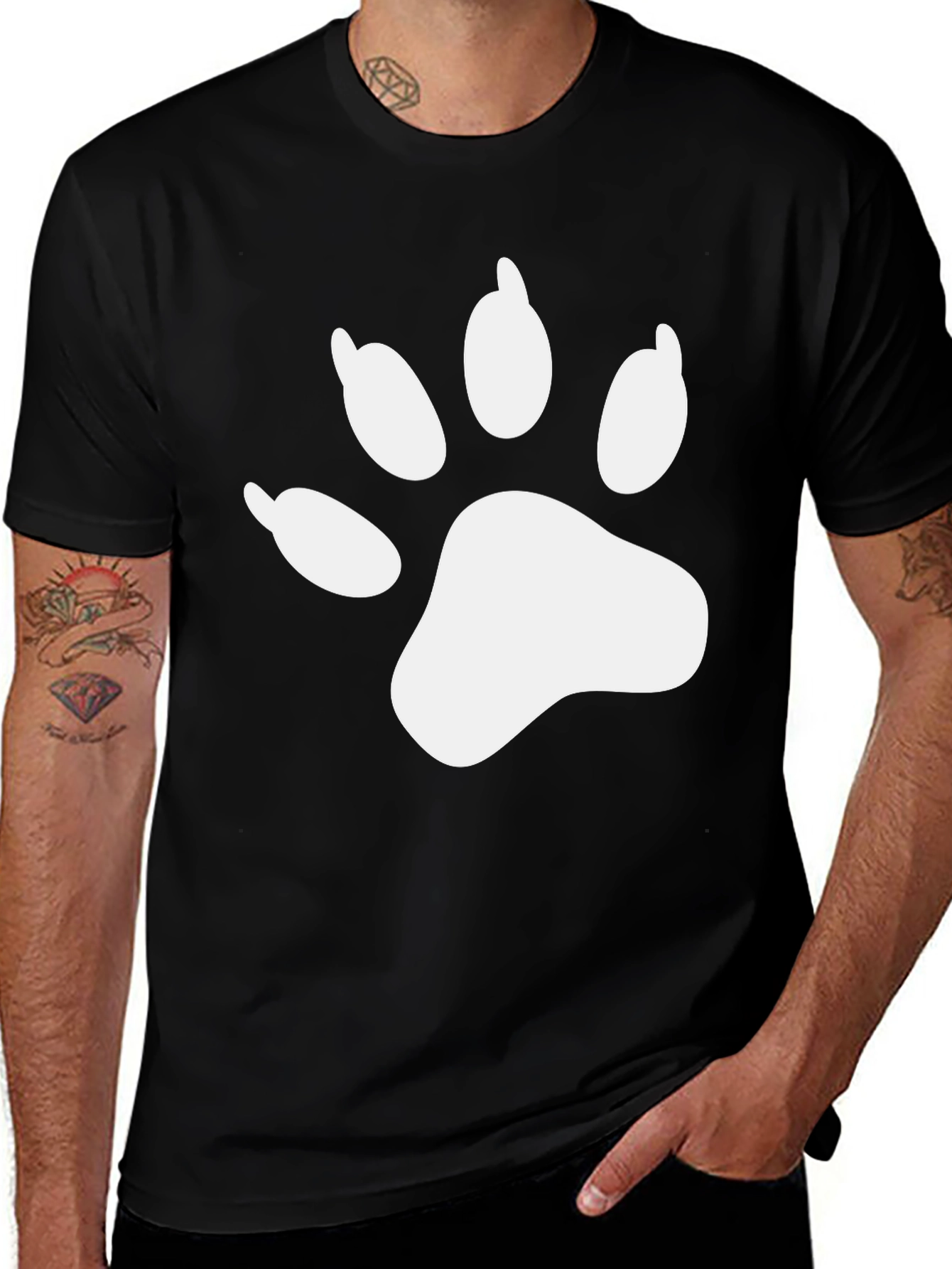 Variant 17 of Paw Print Graphic Tee - Black Cotton Blend Shirt