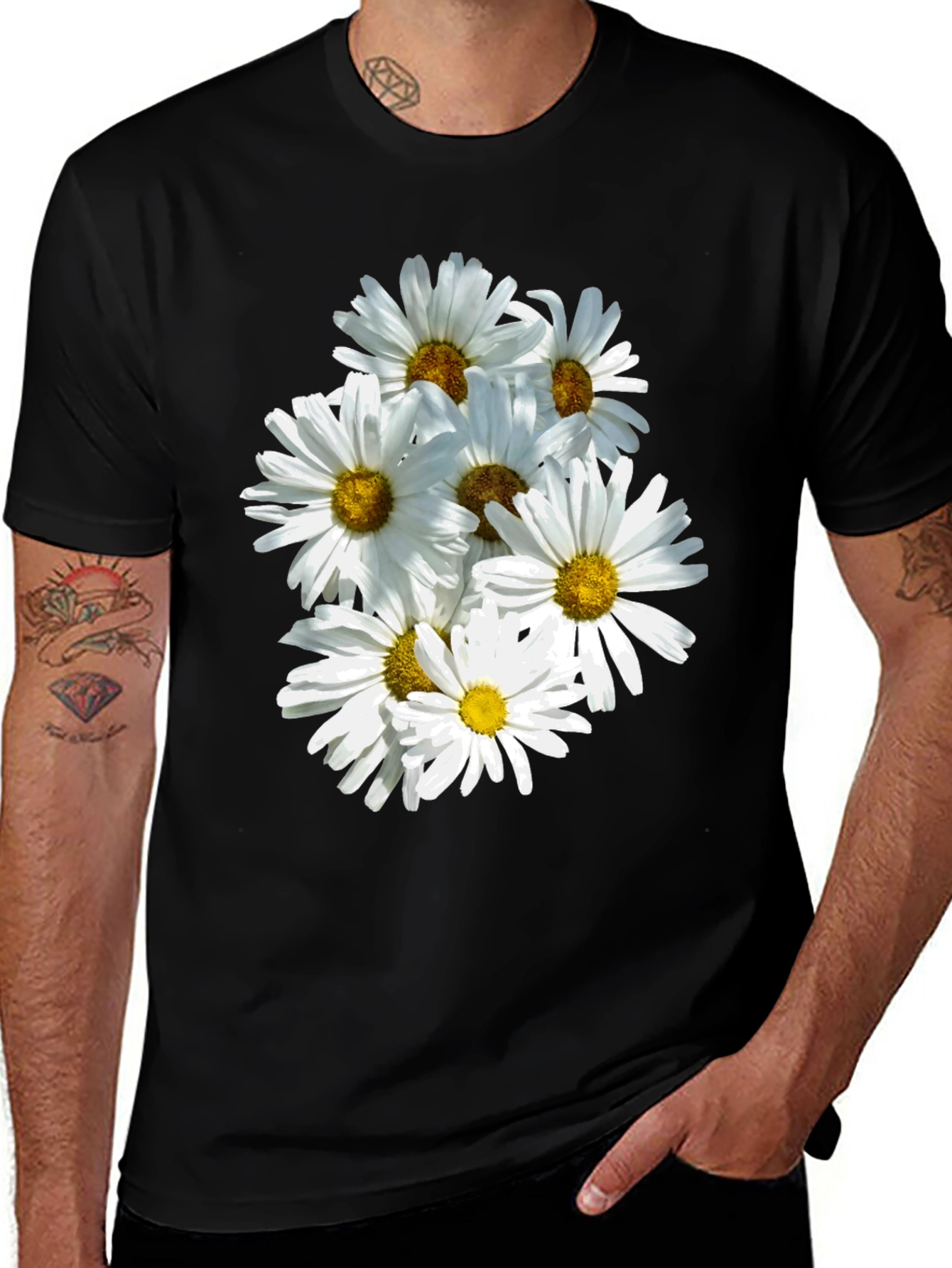 Variant 13 of Daisy Flower Graphic Black T-Shirt