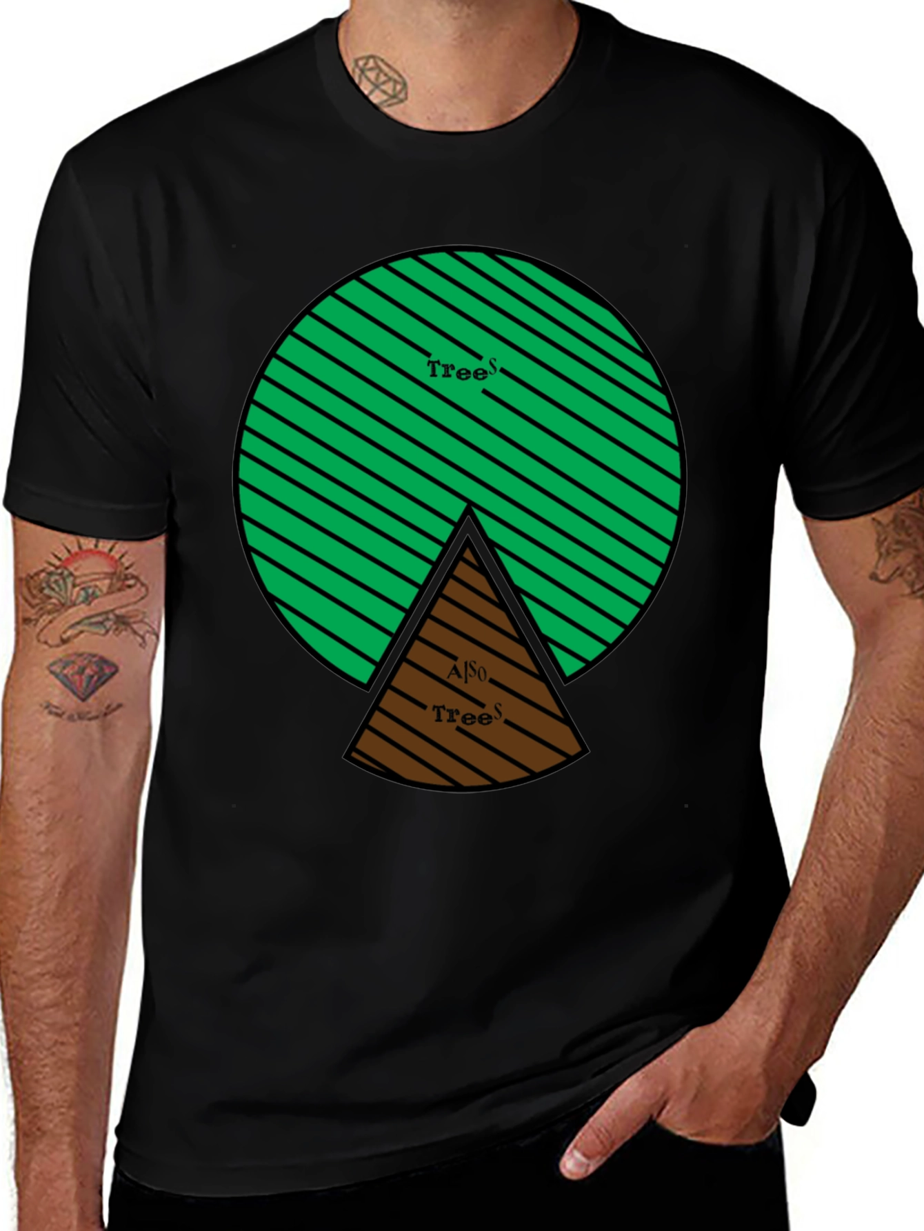 Variant 28 of Trees Graphic Tee - Circular Design Black Shirt