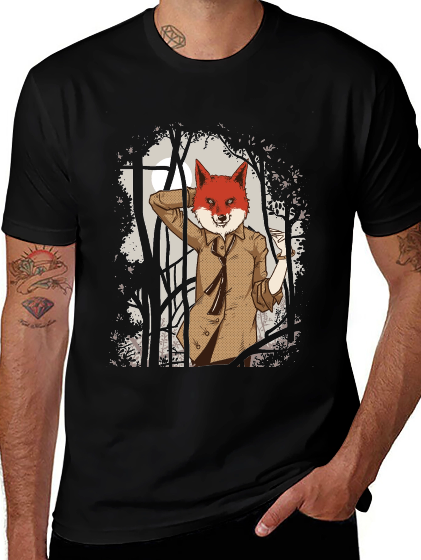 Variant 18 of Fox Gentleman Graphic T-Shirt - Unique Forest Design