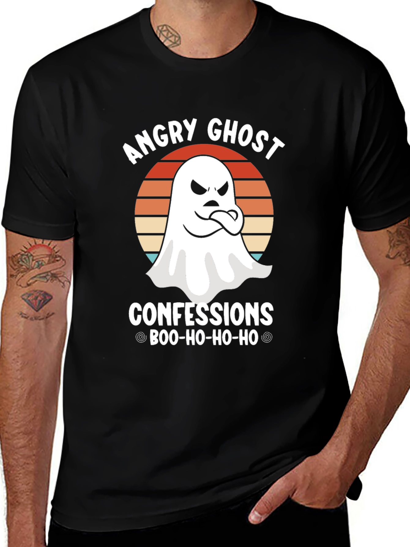 Black Angry Ghost Confessions Boo-Ho-Ho-Ho T-Shirt main image