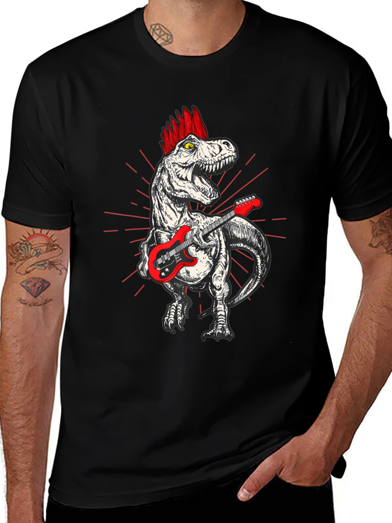 Variant 23 of Dino Rocker T-Shirt - Guitar Playing Dinosaur