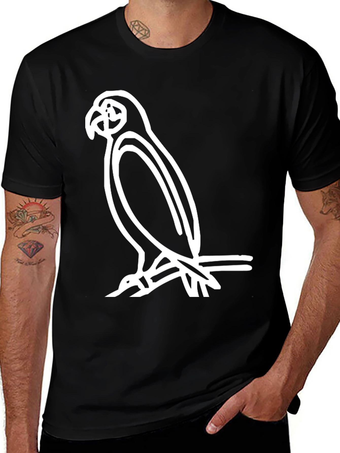 Variant 15 of Black T-Shirt with Parrot Outline Graphic