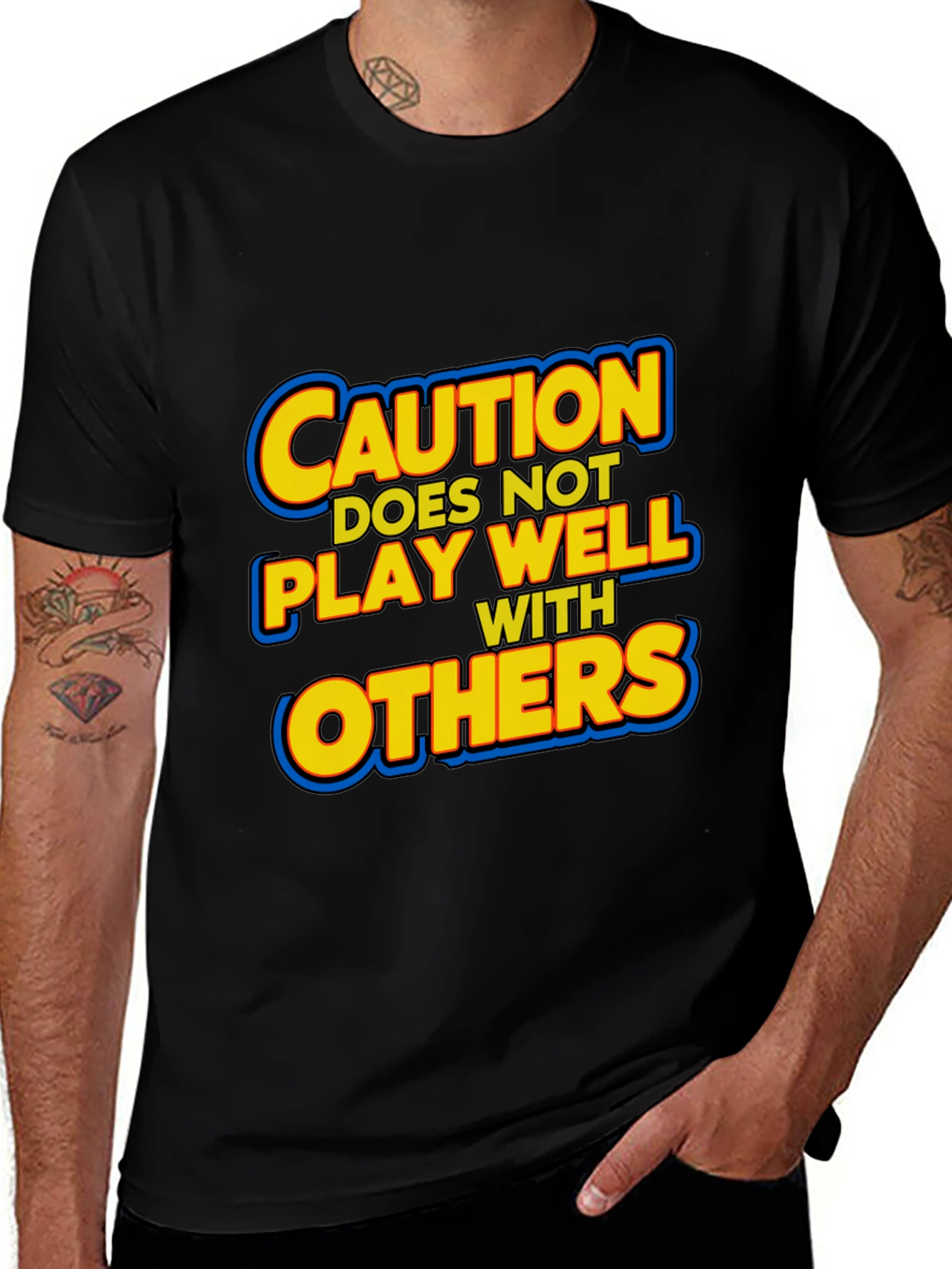 Variant 21 of Caution: Does Not Play Well with Others Black T-Shirt