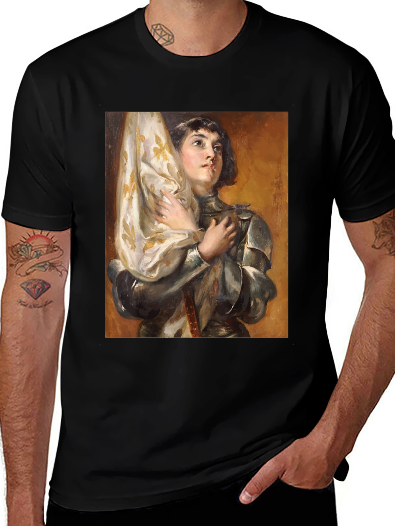 Joan of Arc Painting Graphic Tee - Black Cotton T-Shirt