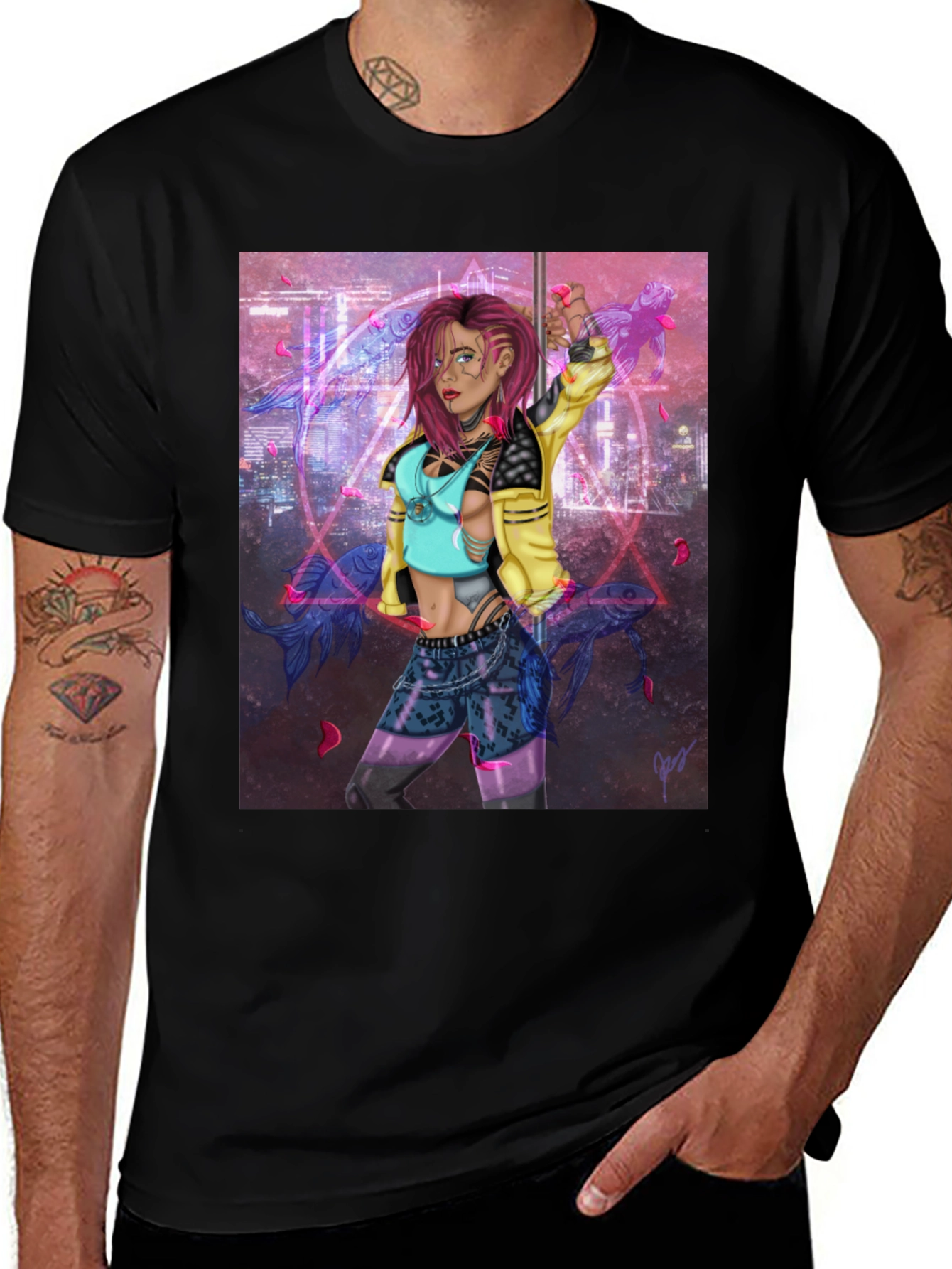 Variant 11 of Cyberpunk Girl Graphic Black T-Shirt