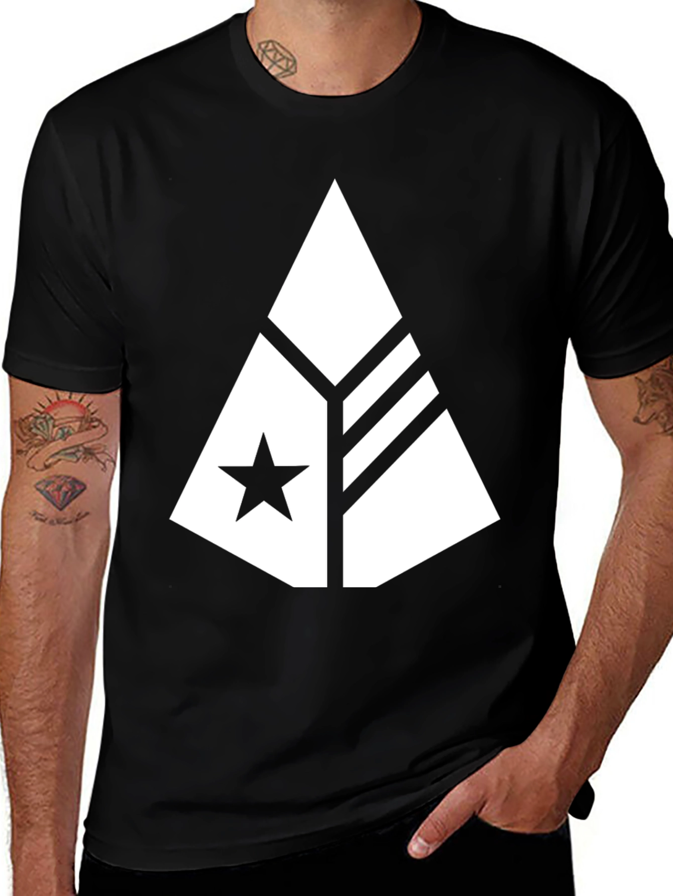 Variant 16 of Geometric Triangle Star Graphic Black T-Shirt