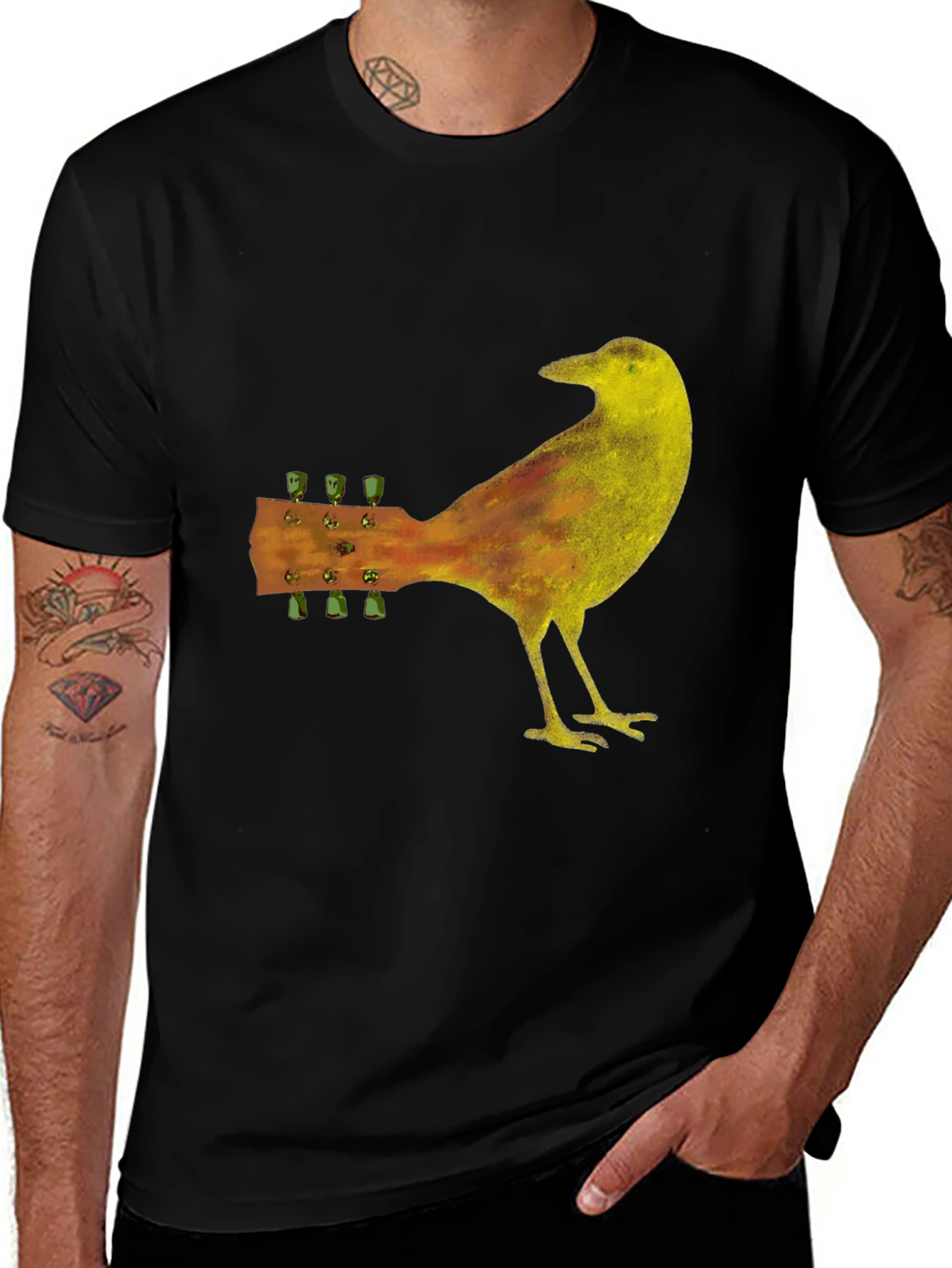 Variant 13 of Guitar Bird Black T-Shirt - Music Lover Tee