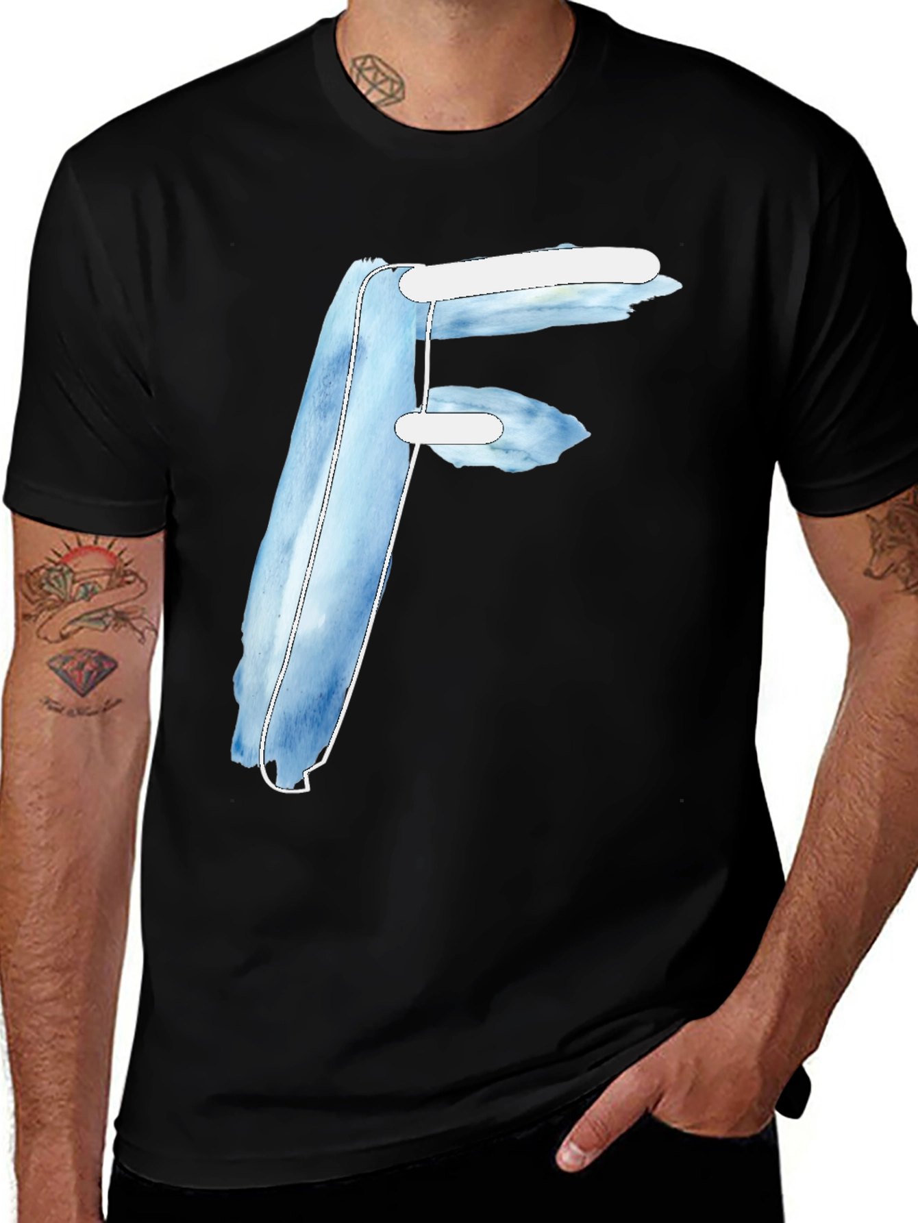 Variant 29 of Watercolor Letter F Black T-Shirt