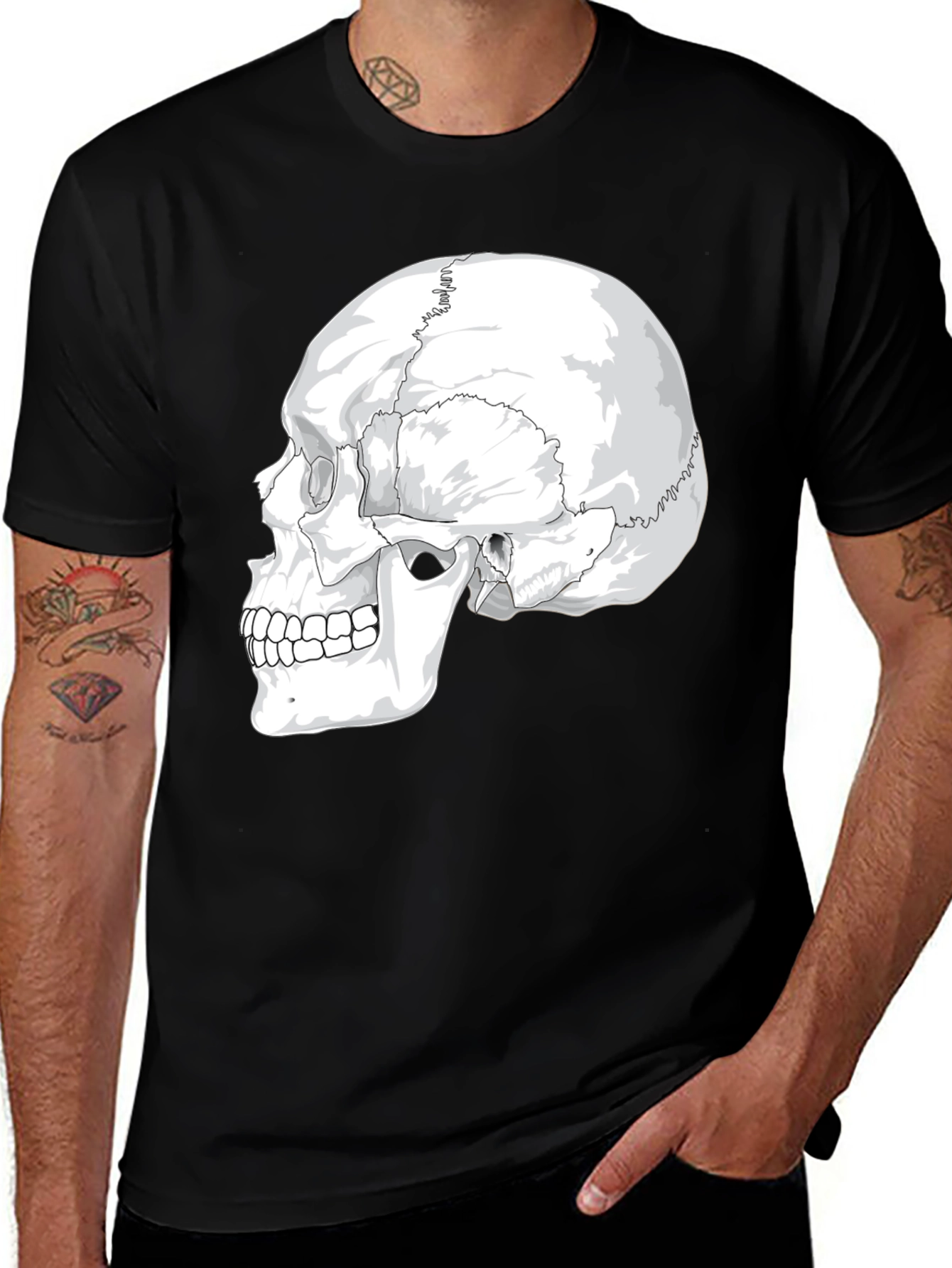 Black Skull Graphic Black T-Shirt - Men's Casual Tee main image