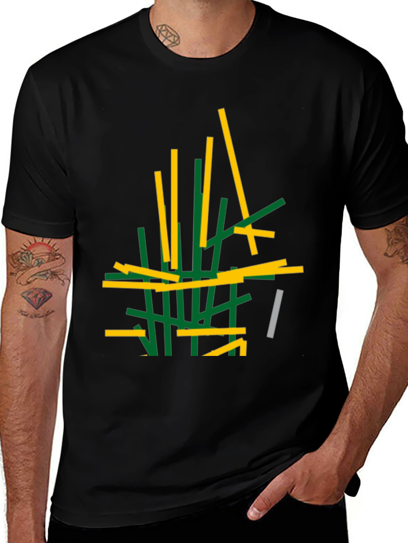Variant 15 of Abstract Stick Design Black T-Shirt