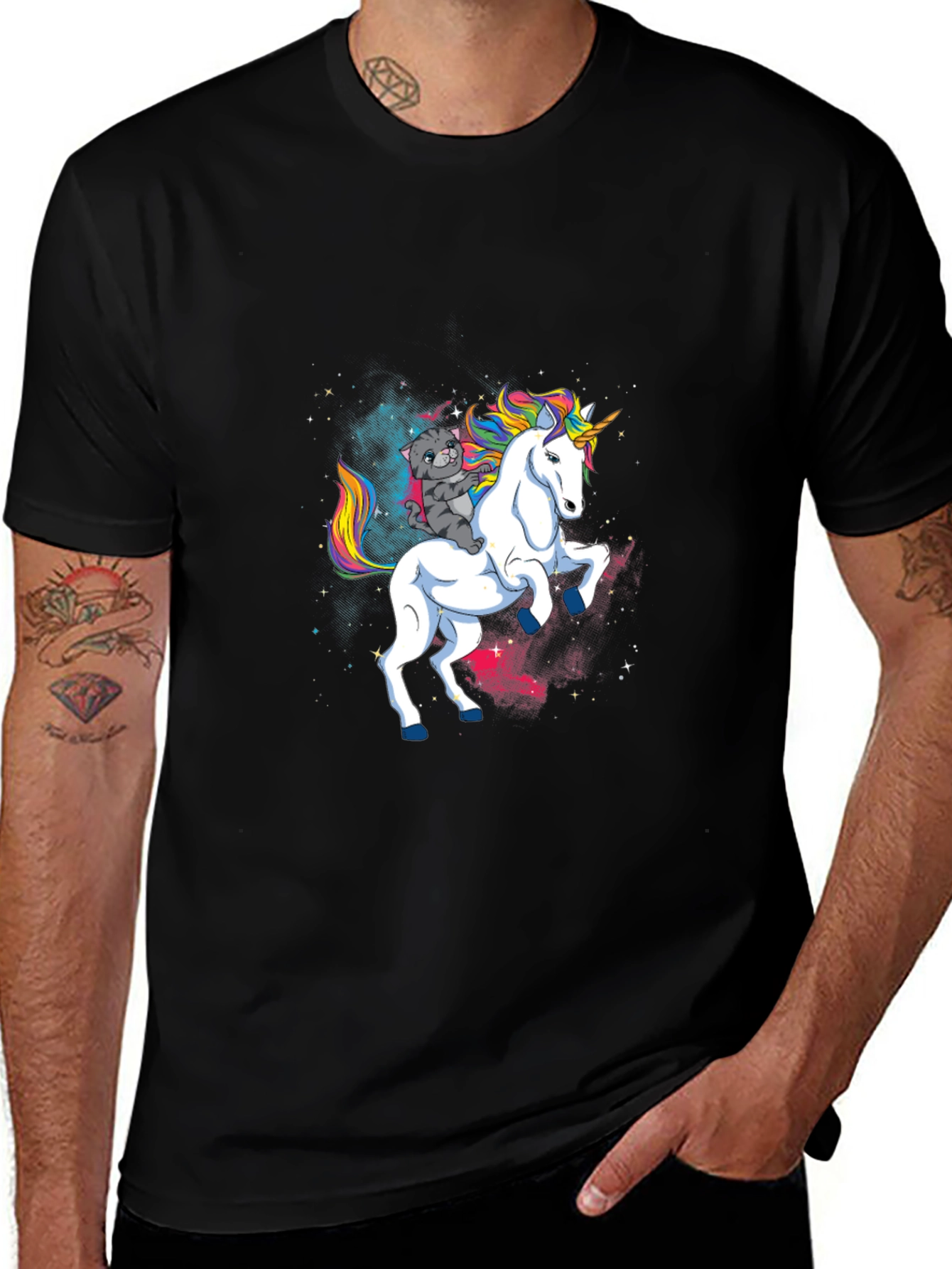 Variant 15 of Unicorn & Cat T-Shirt - Galaxy Design