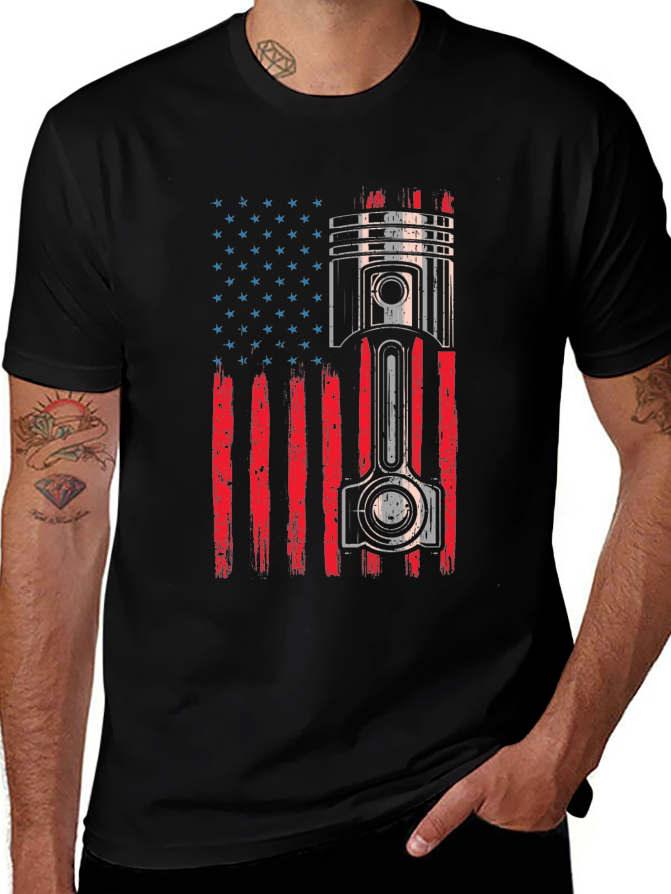 Variant 19 of Patriotic Engine Piston Flag T-Shirt