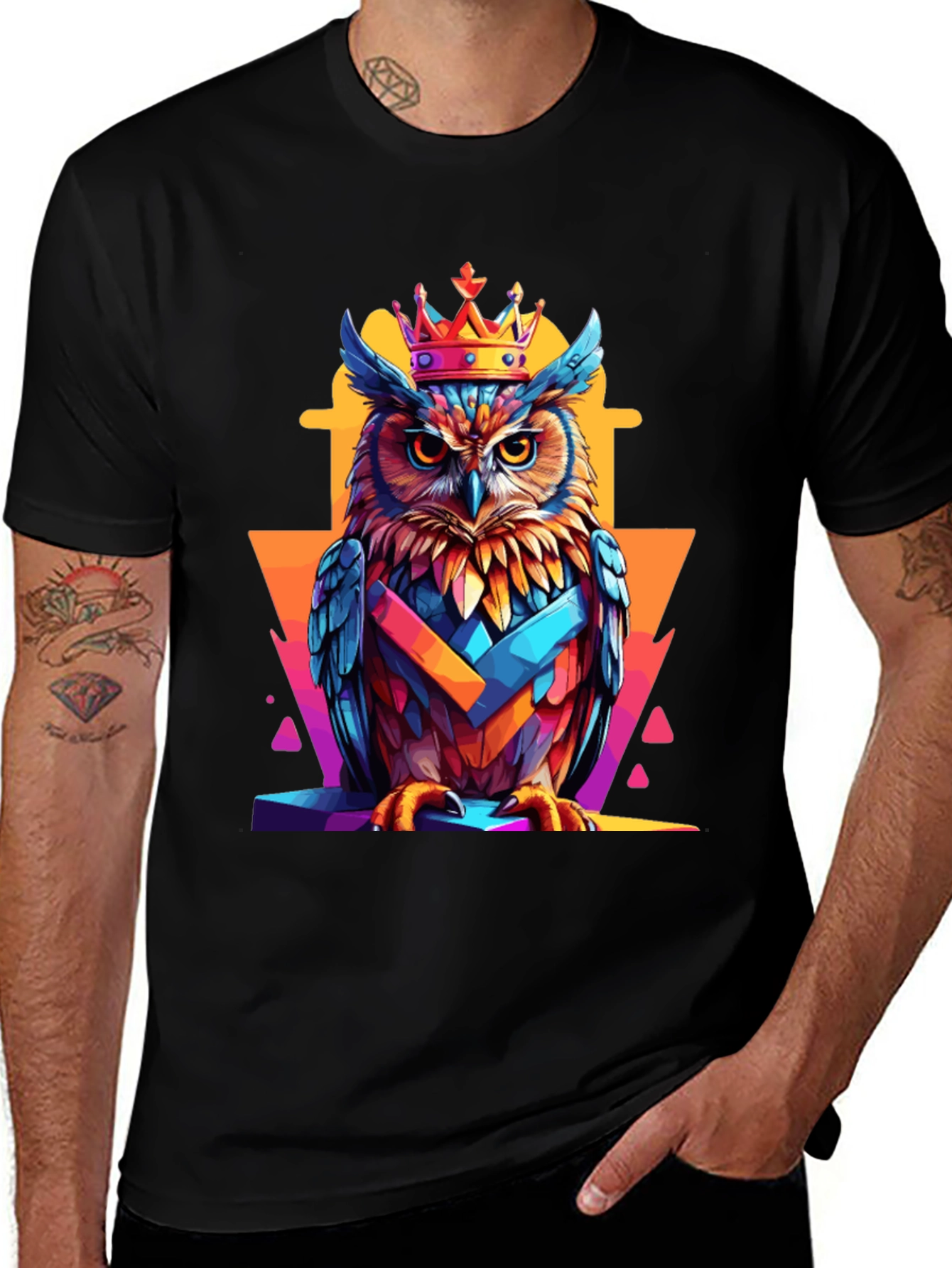 Variant 14 of King Owl Graphic Tee - Colorful Bird Shirt