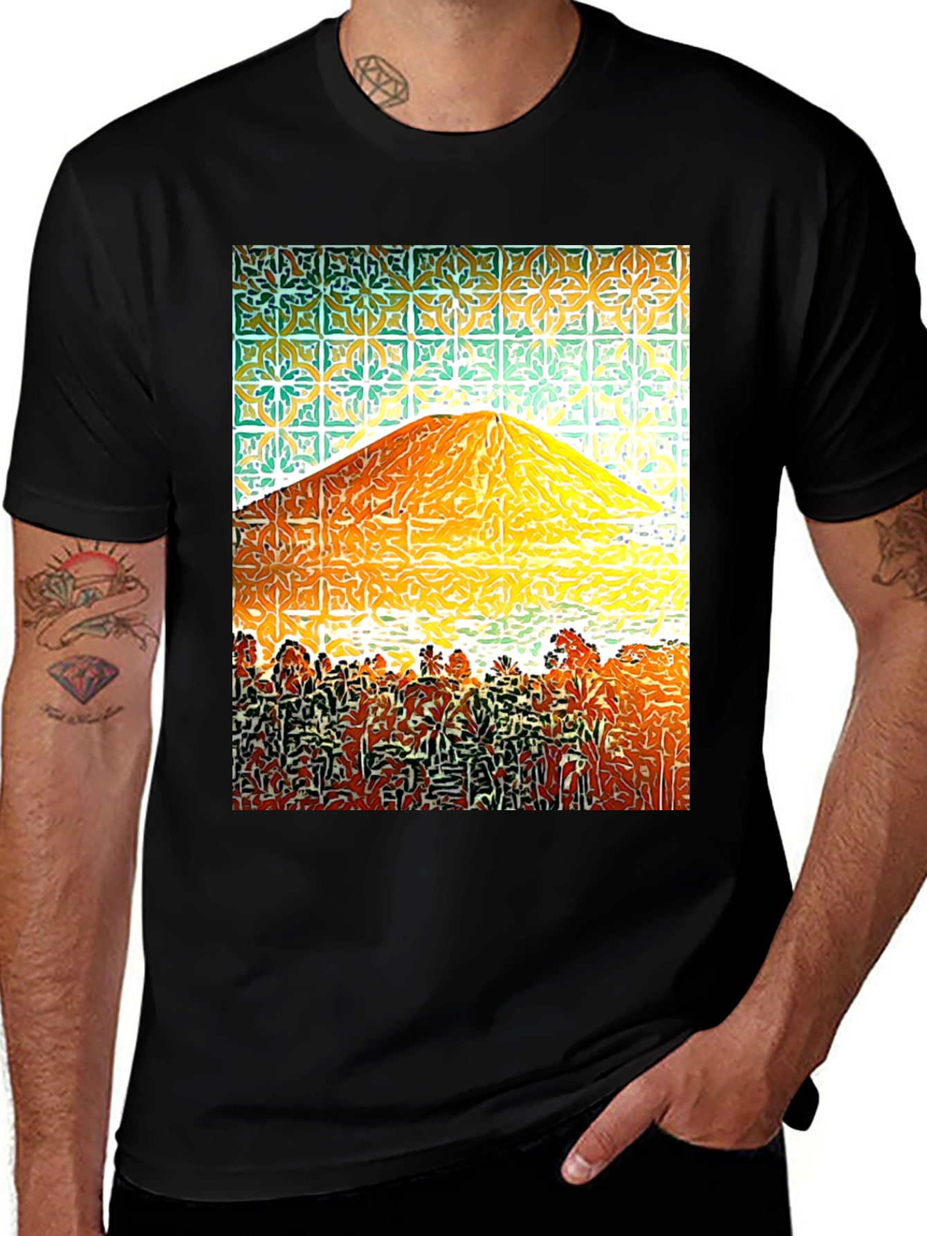 Variant 26 of Abstract Mountain Graphic Tee - Men's Black T-Shirt