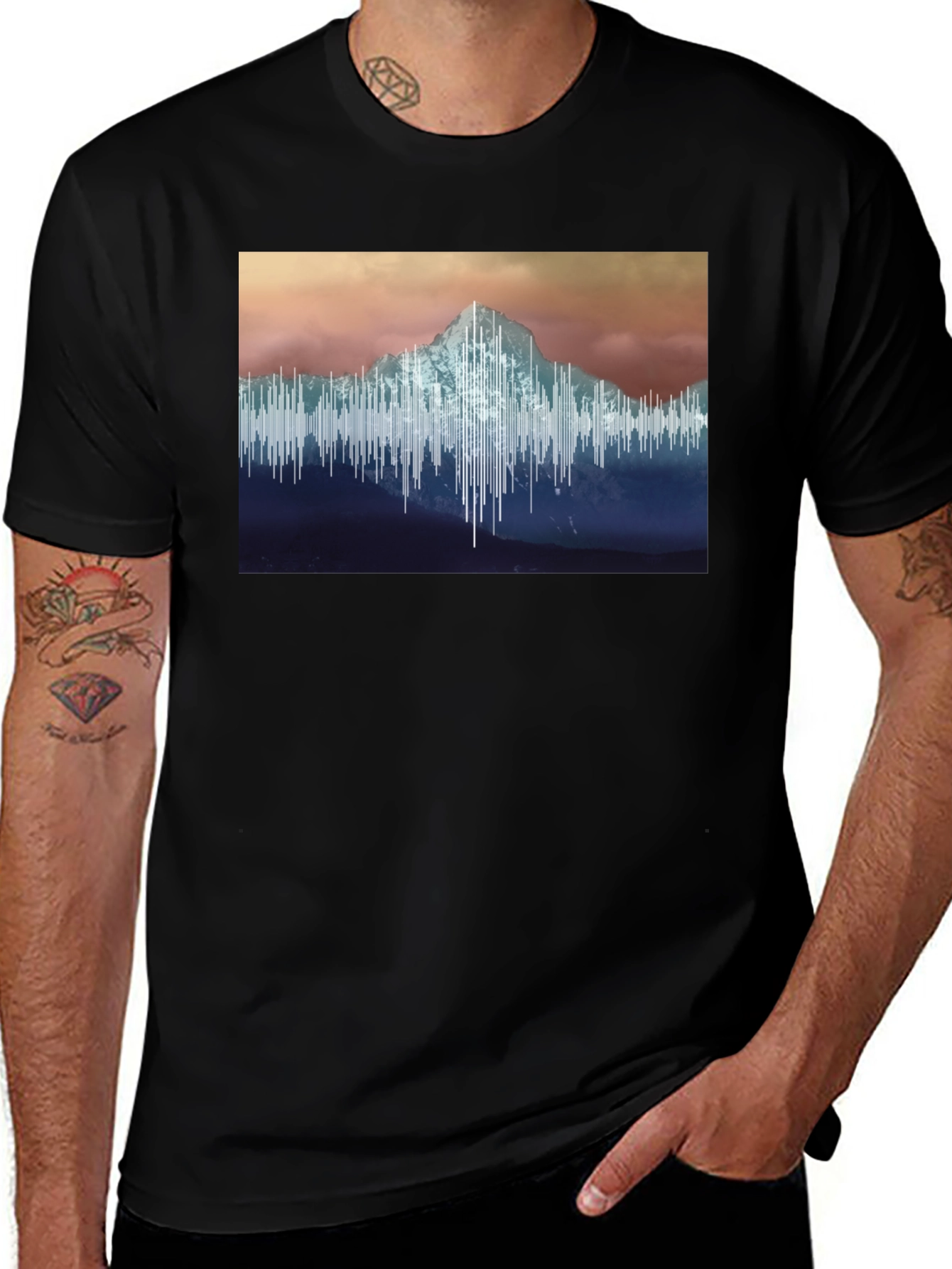 Variant 12 of Mountain Waveform Graphic Tee - Black Casual Shirt