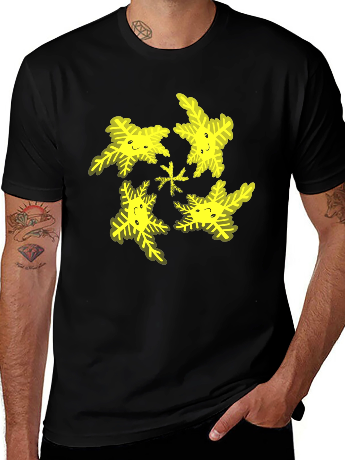 Variant 30 of Cheerful Snowflake Pattern Black T-Shirt