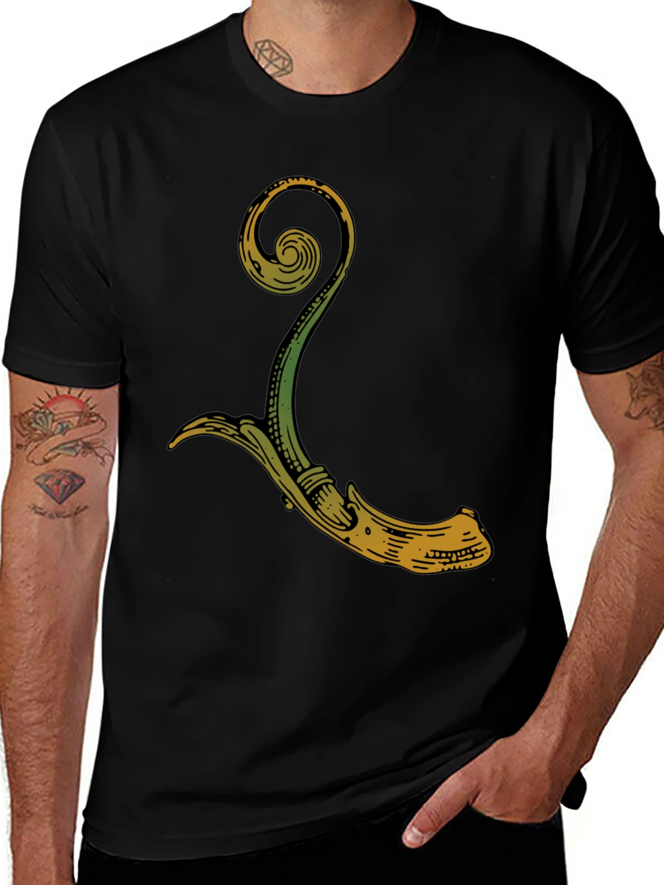 Variant 10 of Botanical Swirl Graphic Tee - Men's Black T-Shirt