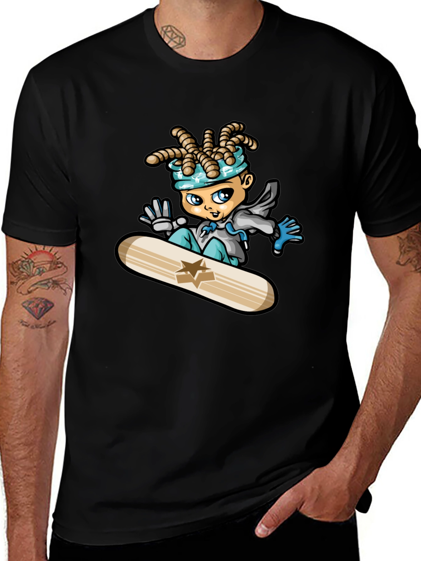 Variant 11 of Cartoon Snowboarder Black T-Shirt